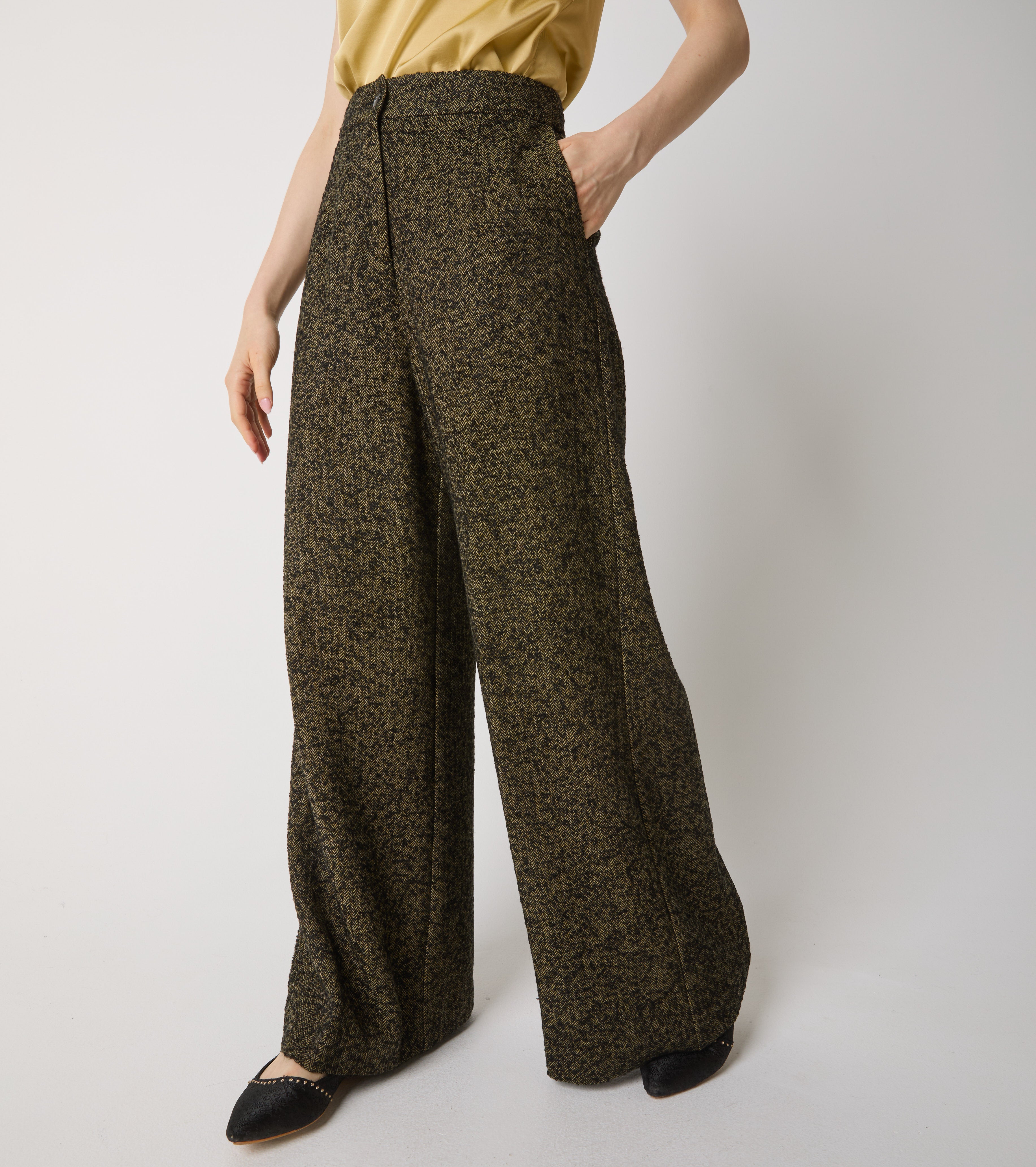 Pantaloni in cotone chevron con pinces