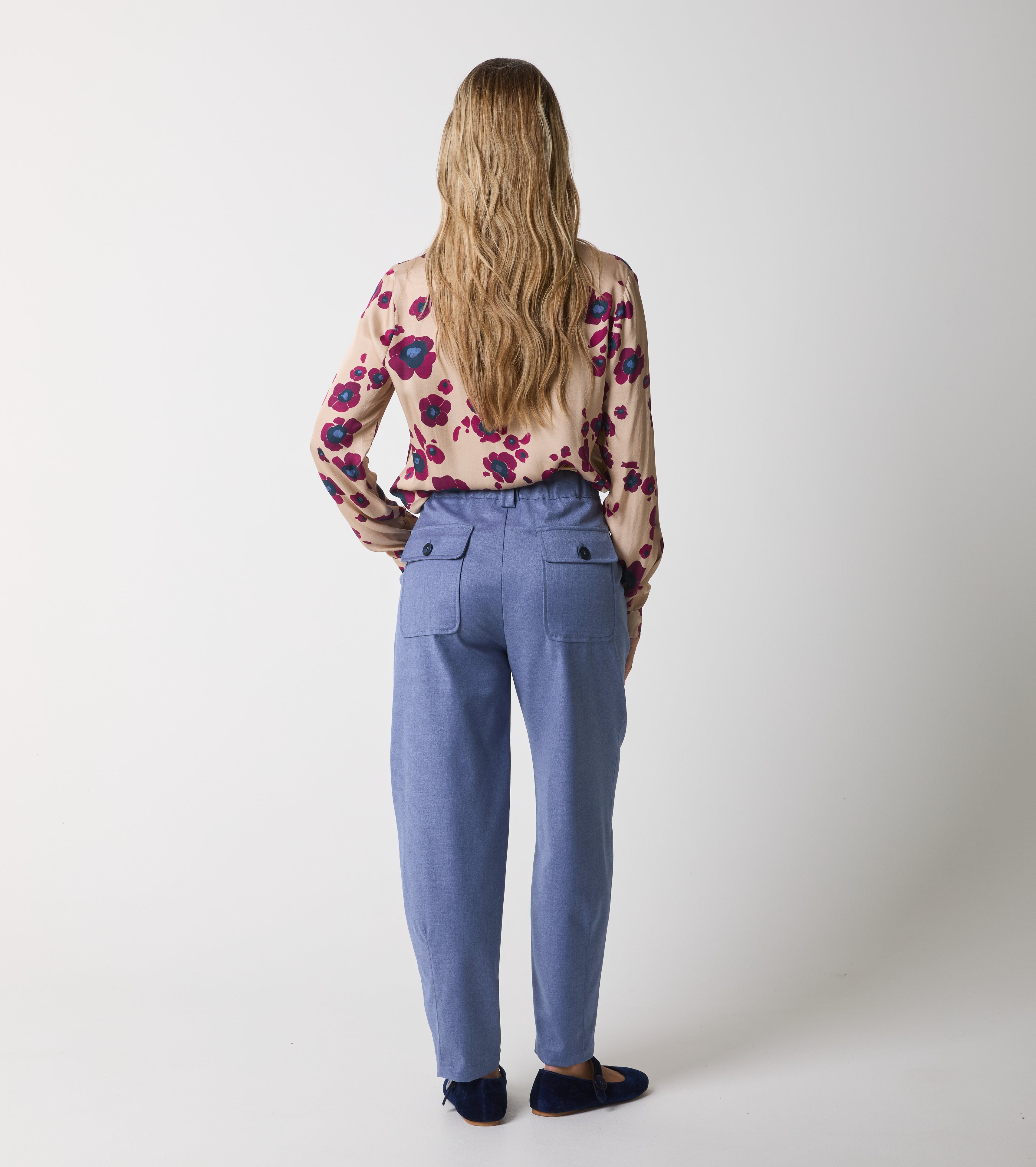 Cropped bukser i stretch med lommer