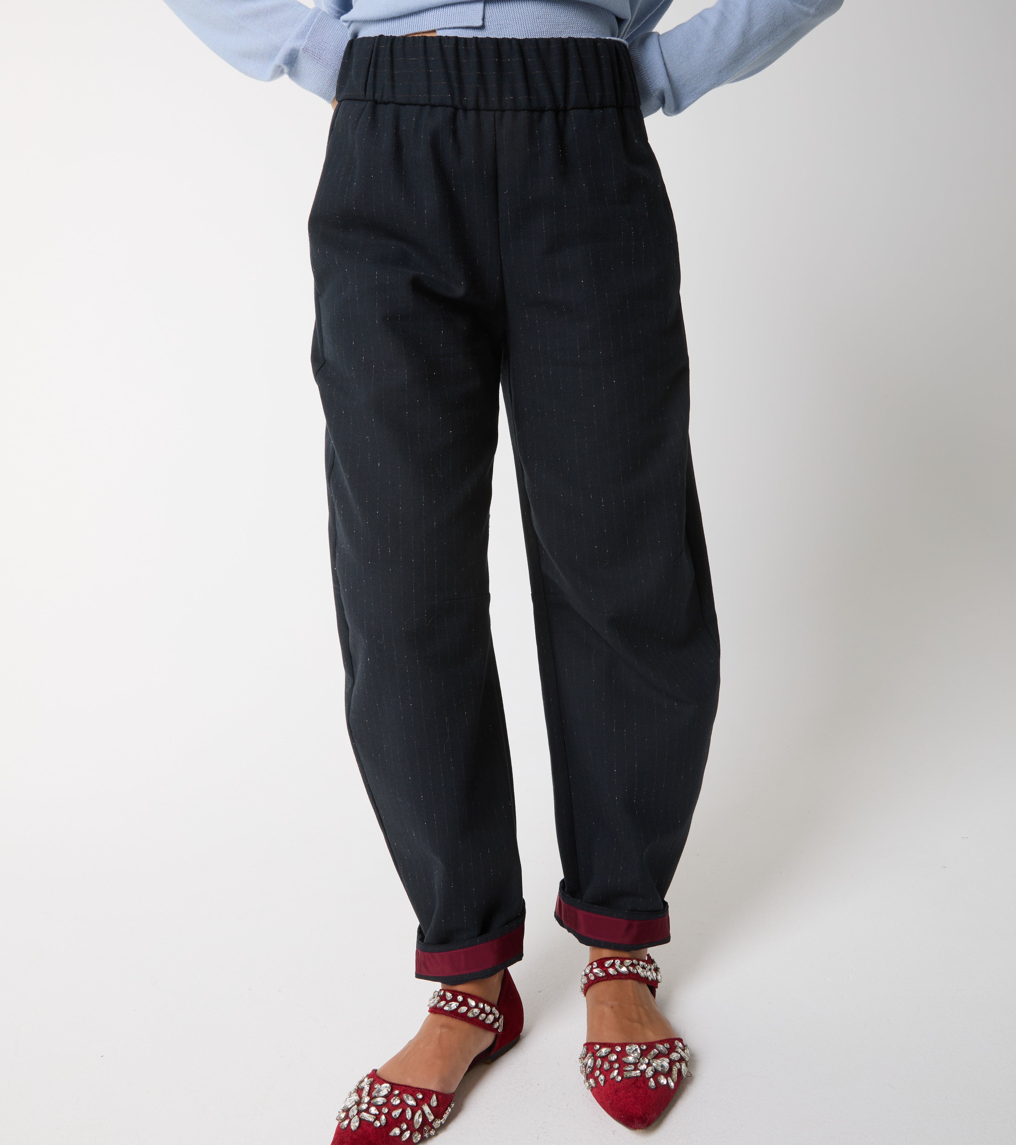 Pantaloni in cotone e lana gessati