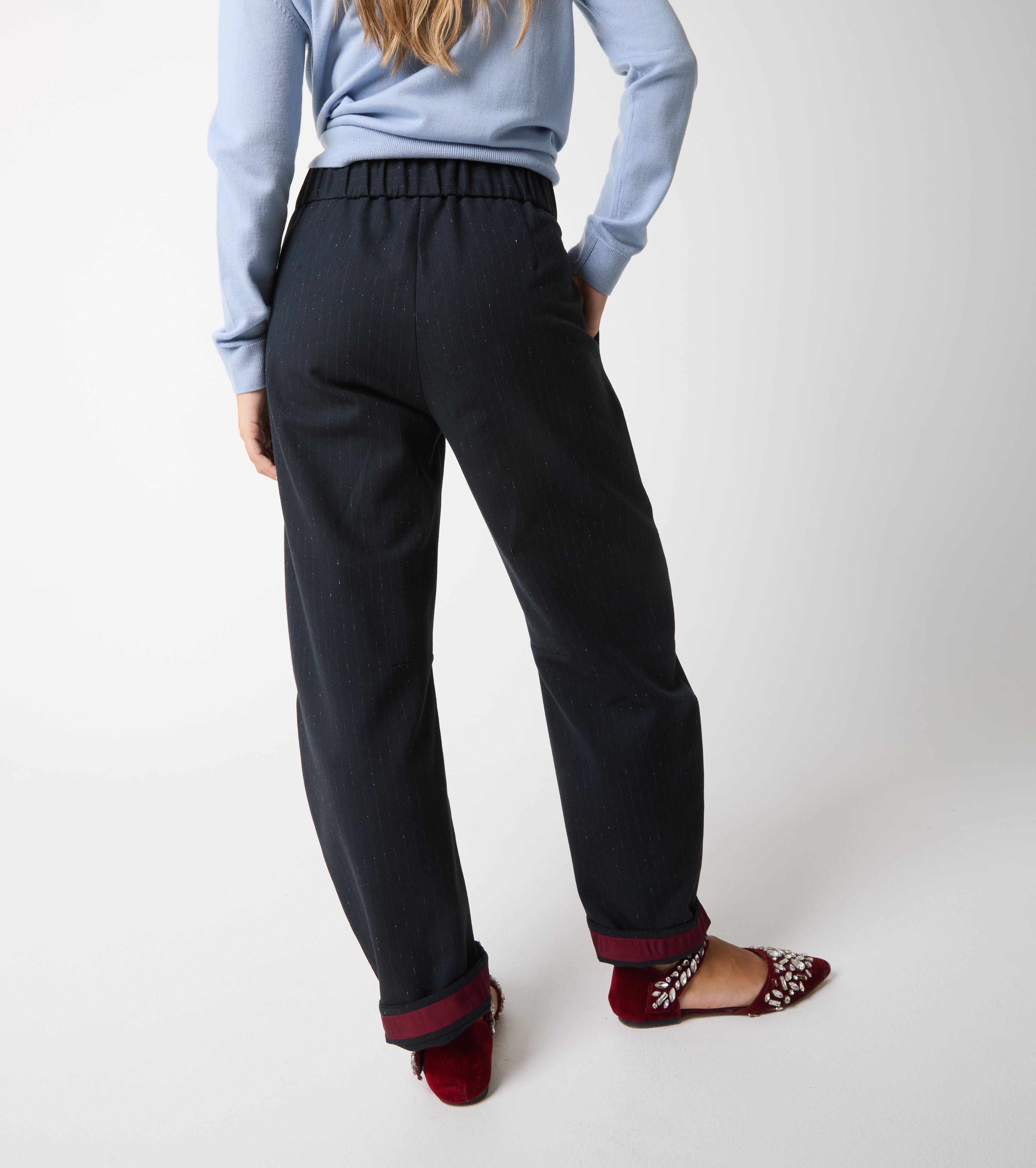 Pinstriped cotton and wool trousers