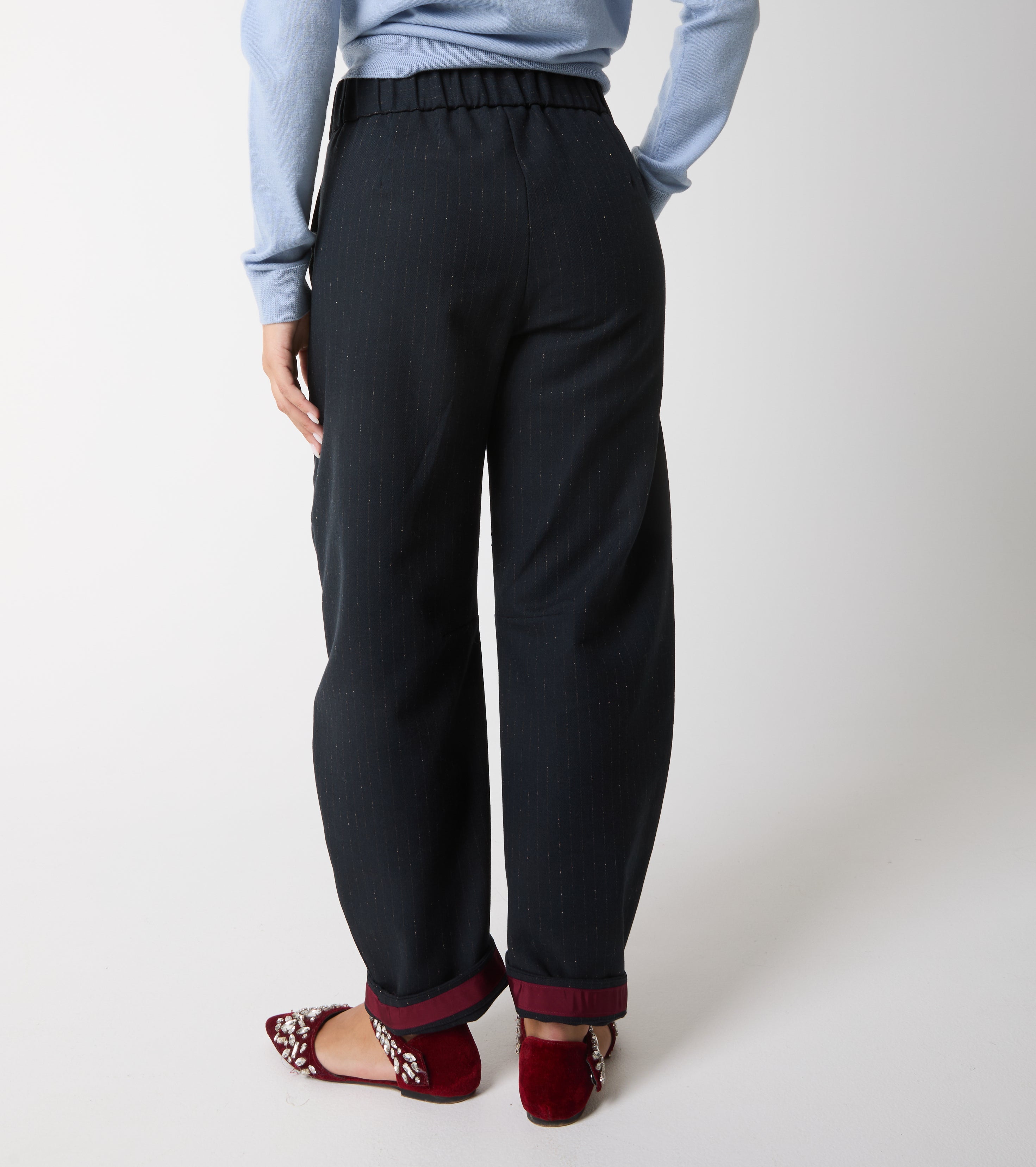 Pinstriped cotton and wool trousers