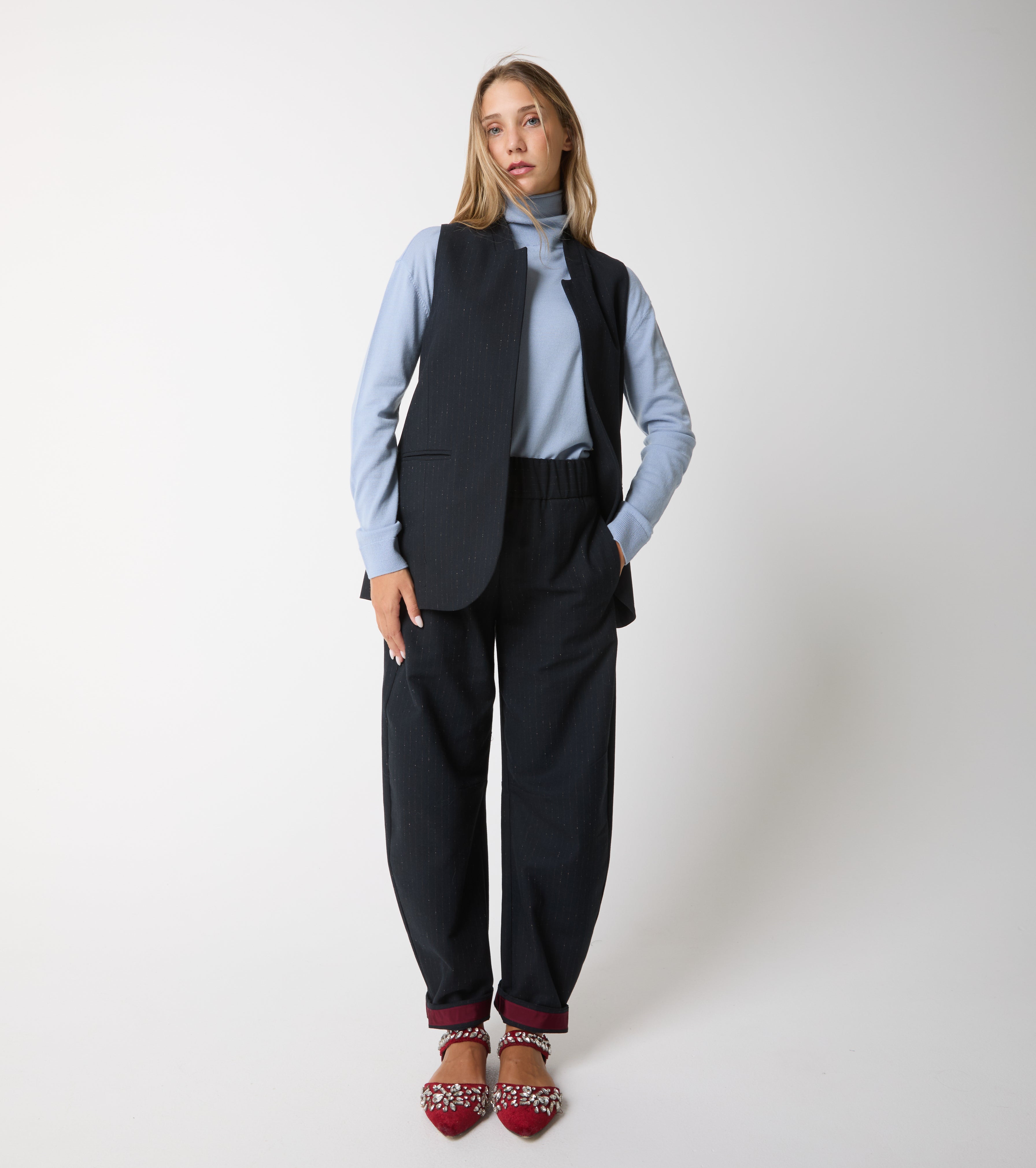 Pinstriped cotton and wool trousers