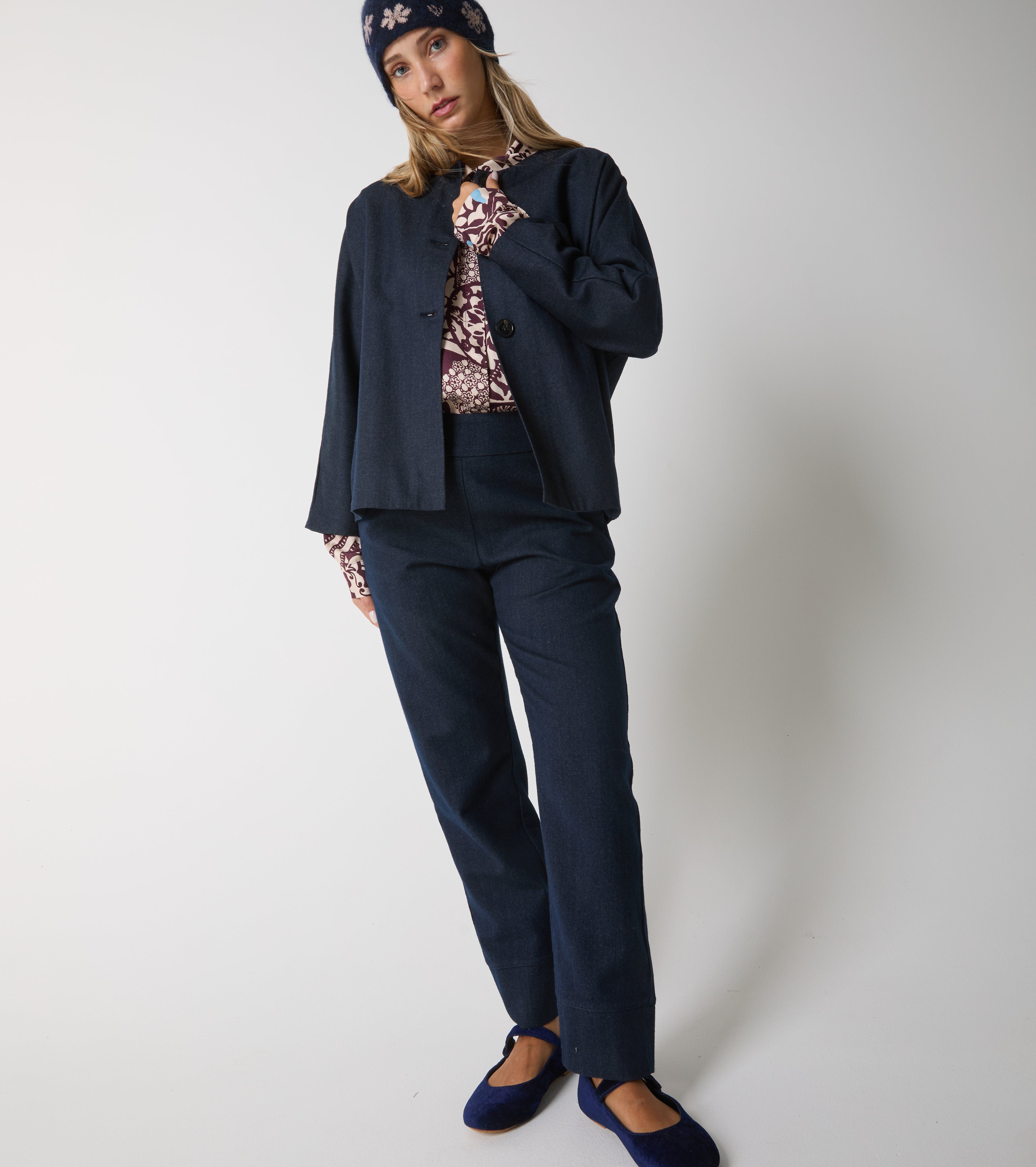 Pantaloni cropped in cotone e lana