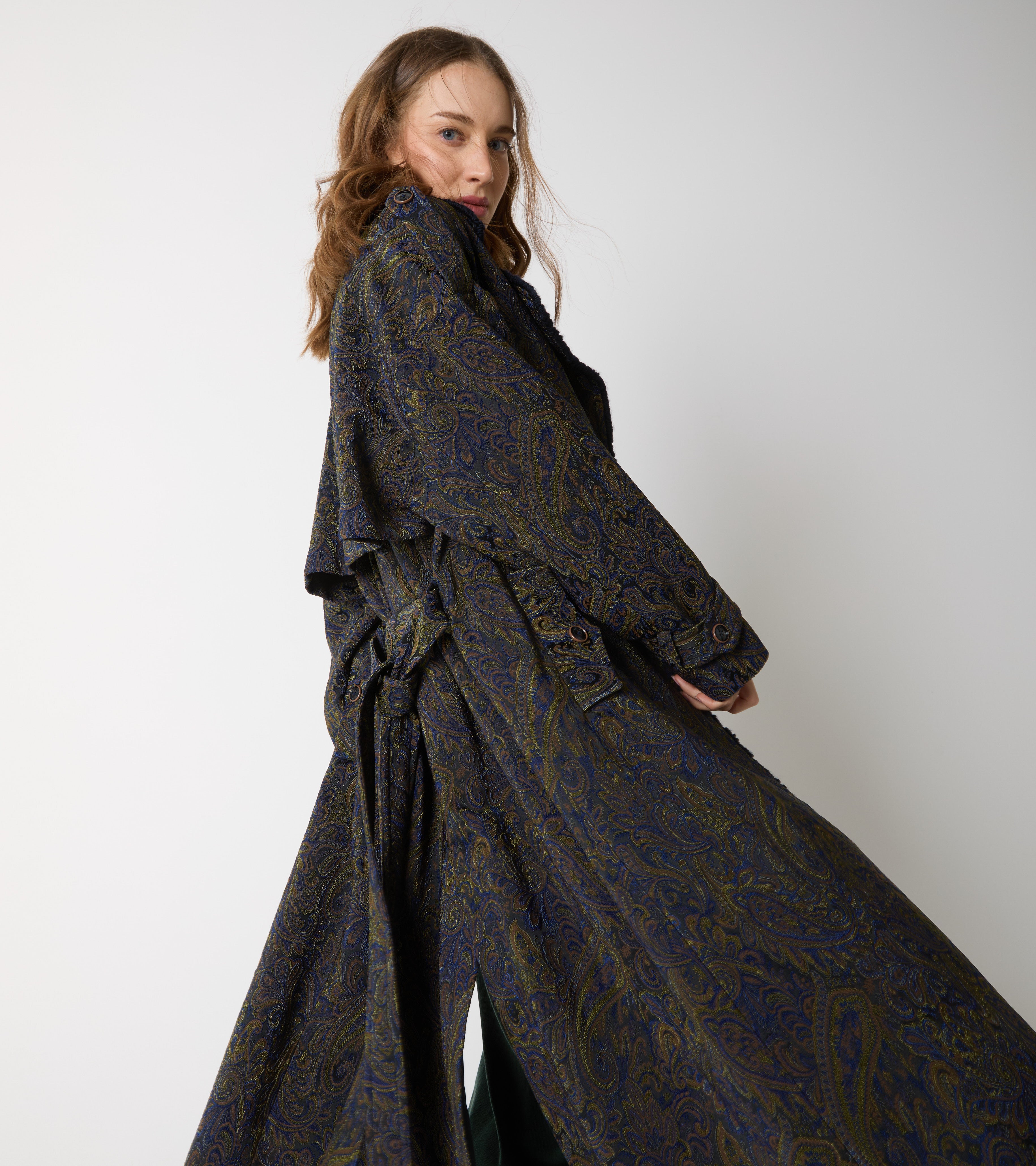 Jacquard-trenchcoat med bælte