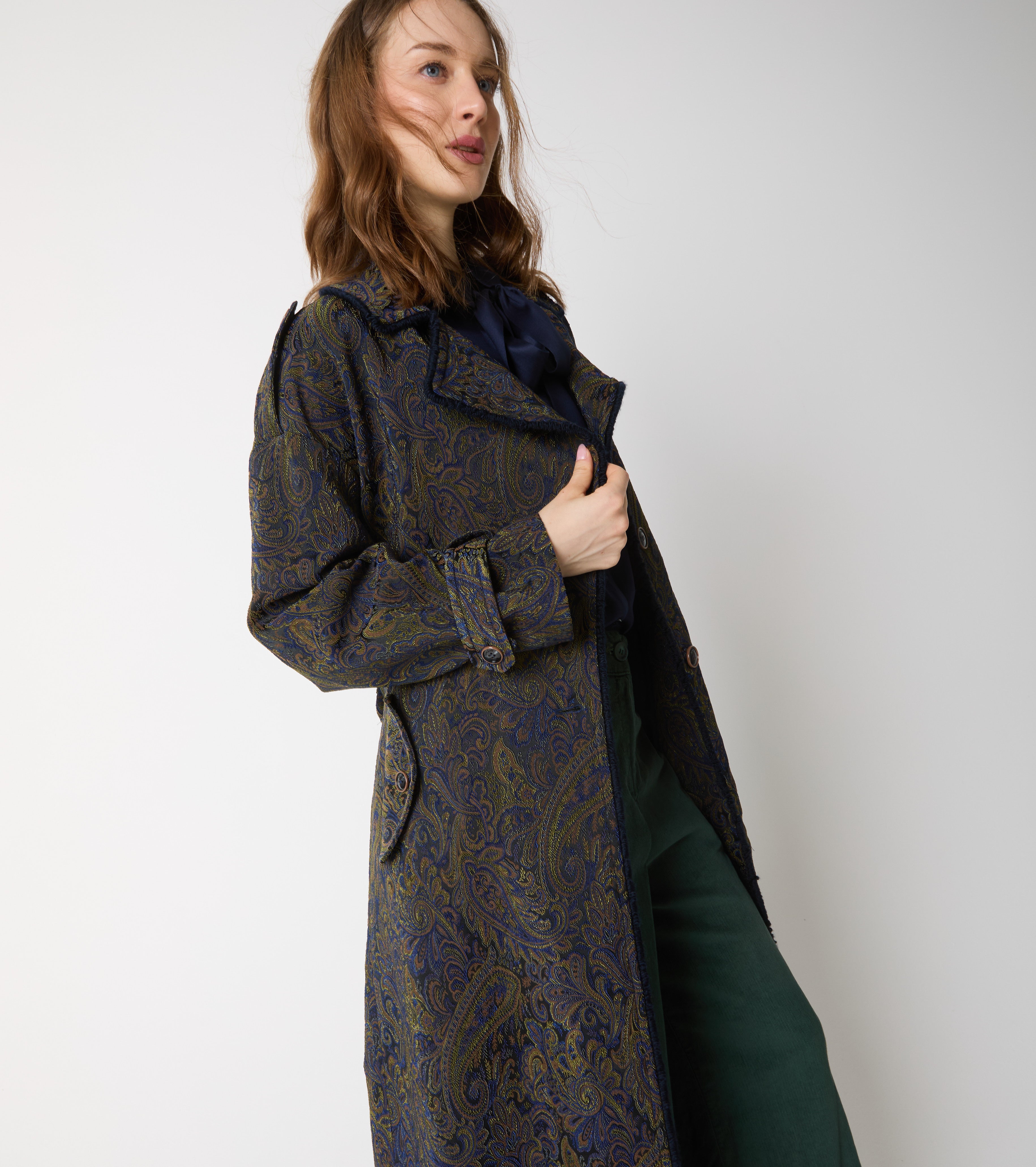 Jacquard-trenchcoat med bælte