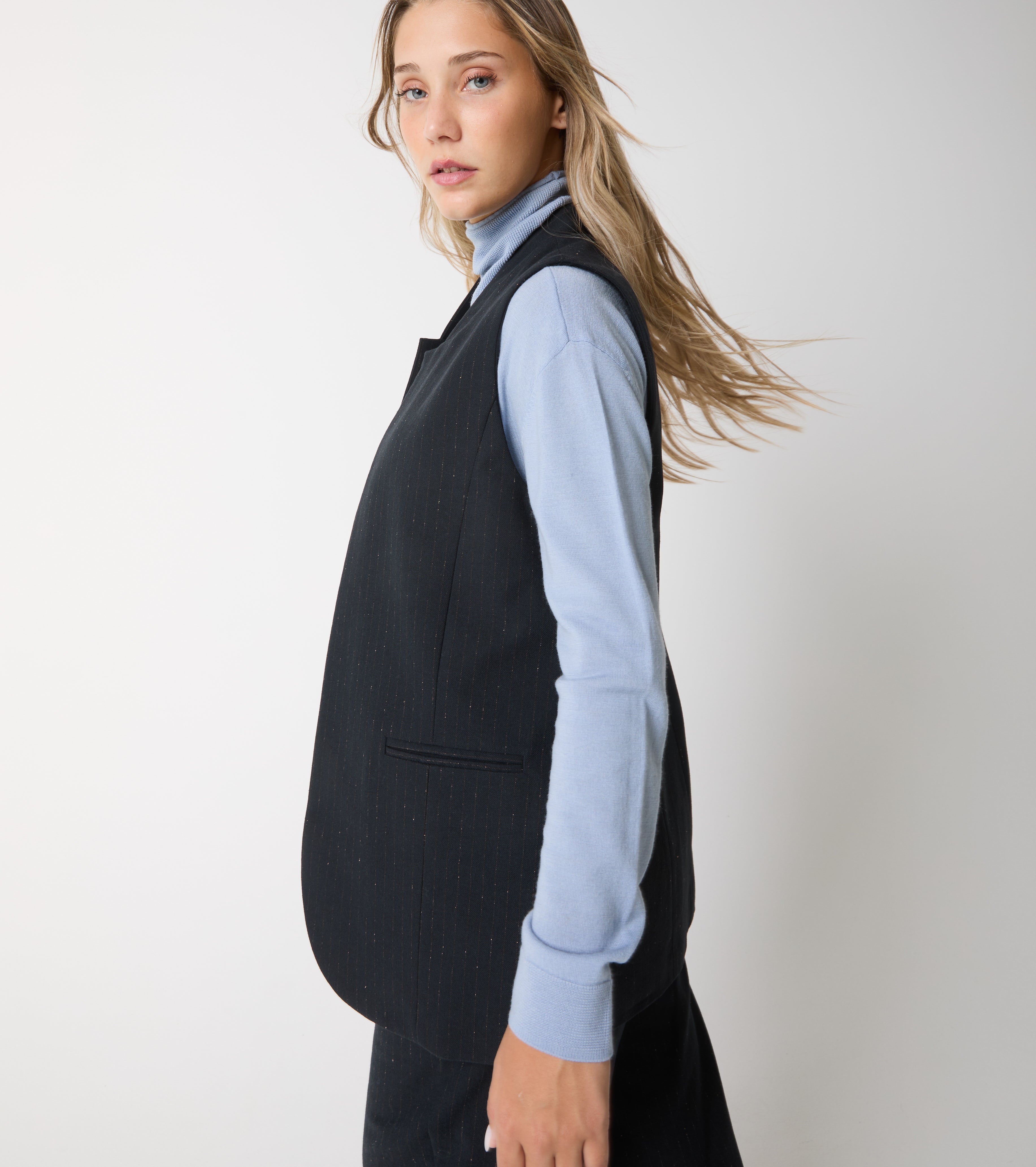 Gilet in lana e cotone gessato