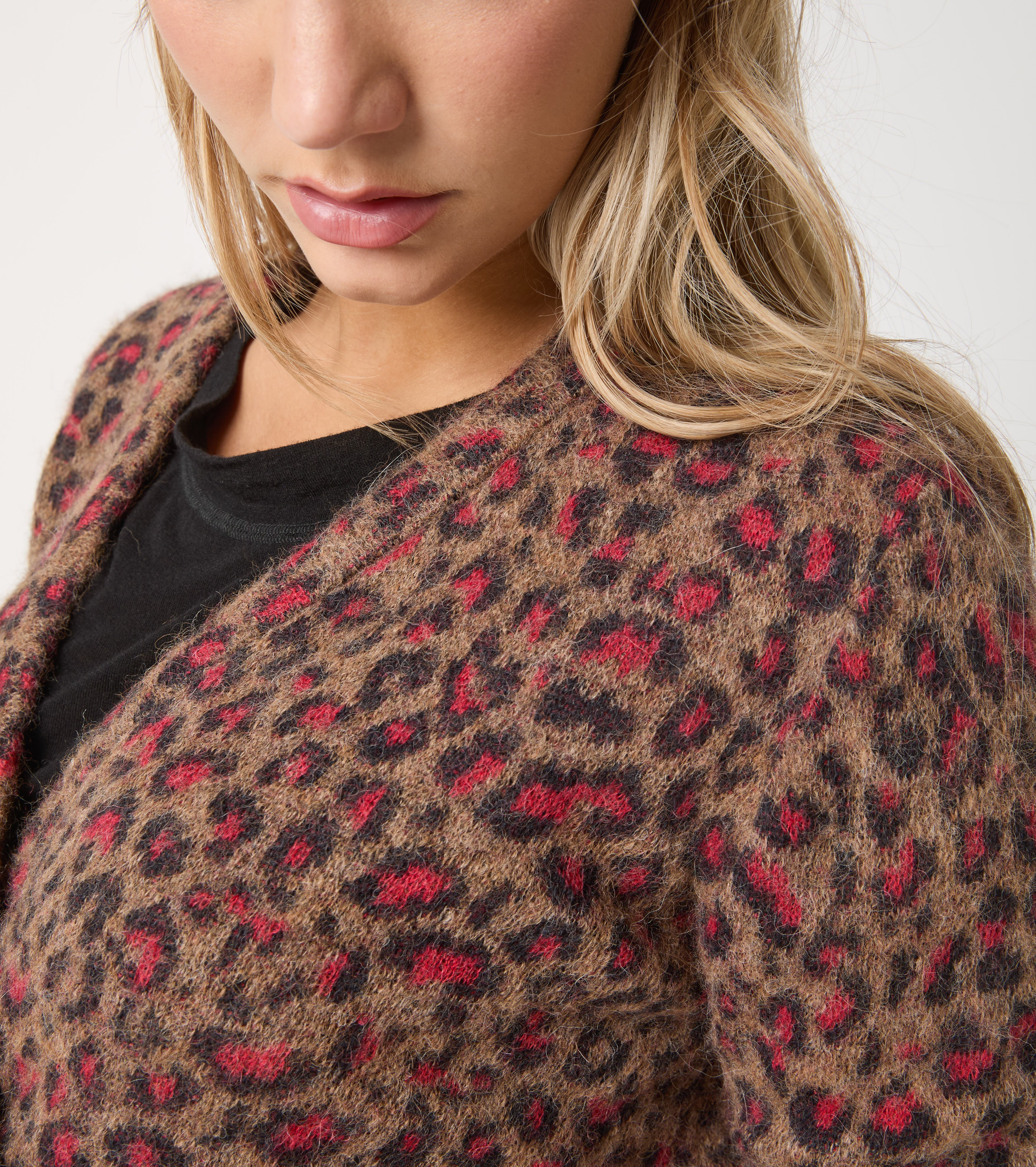 Animal print alpaca yarn cardigan