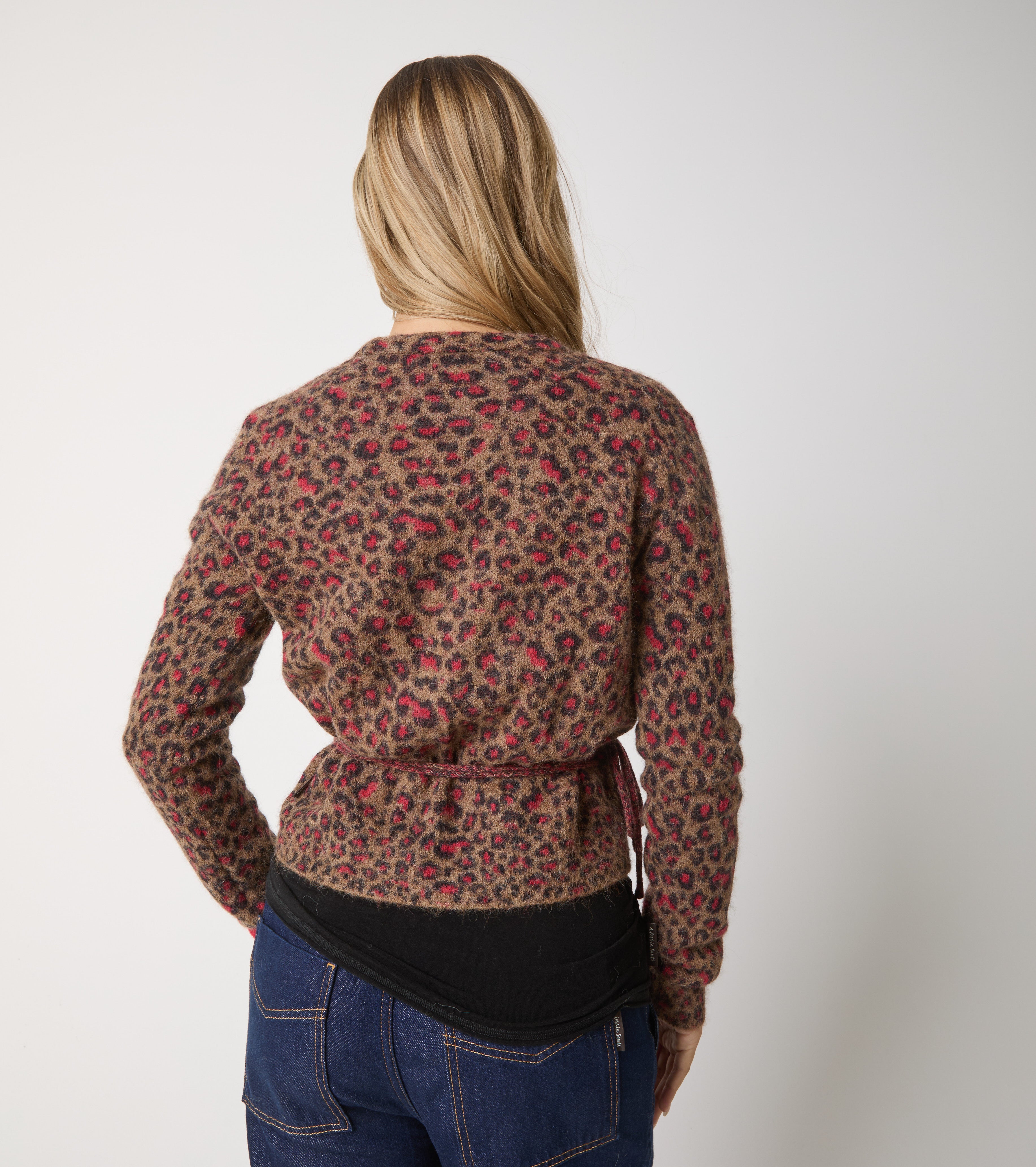 Animal print alpaca yarn cardigan