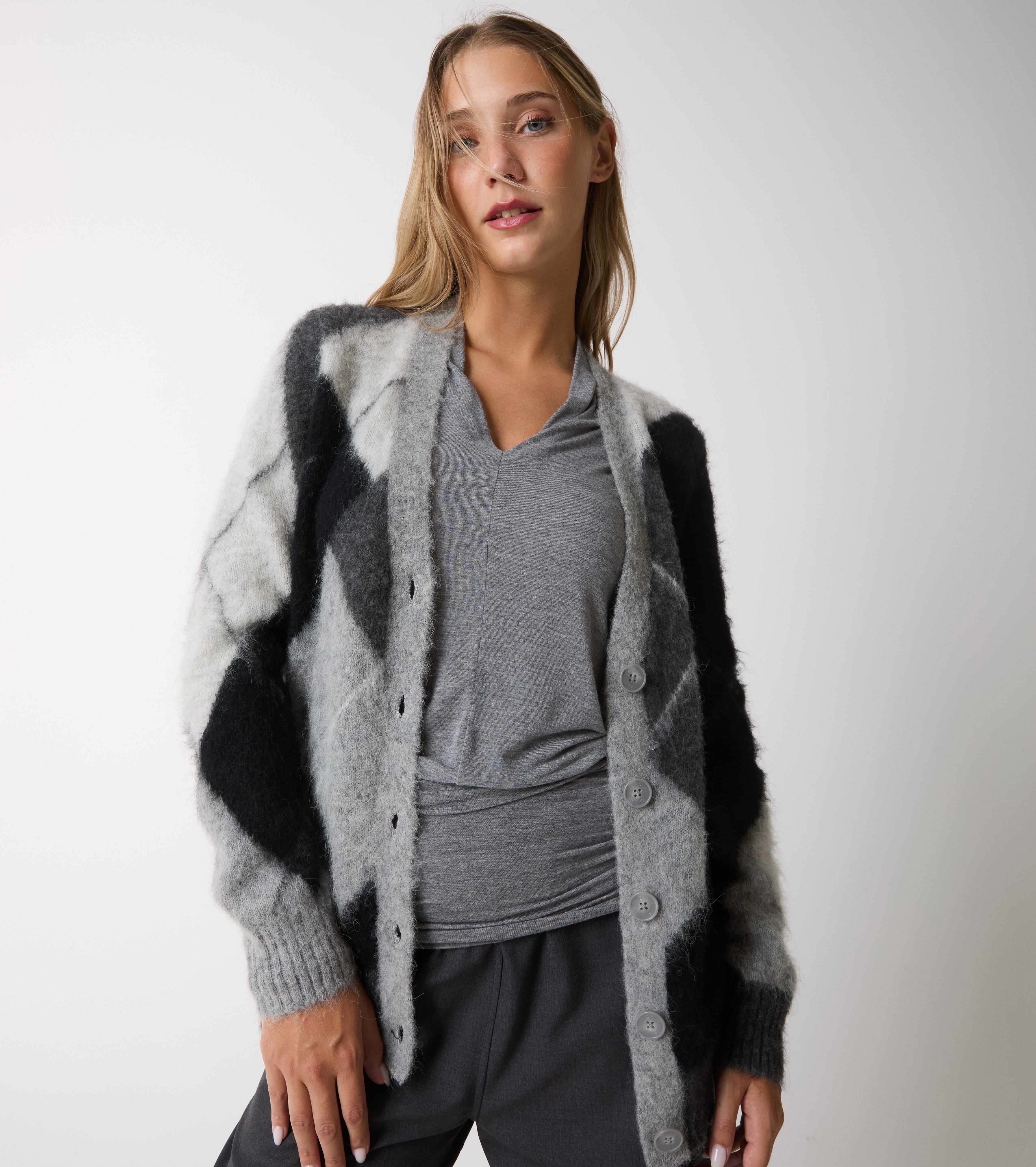 Alpaca and argyle wool cardigan