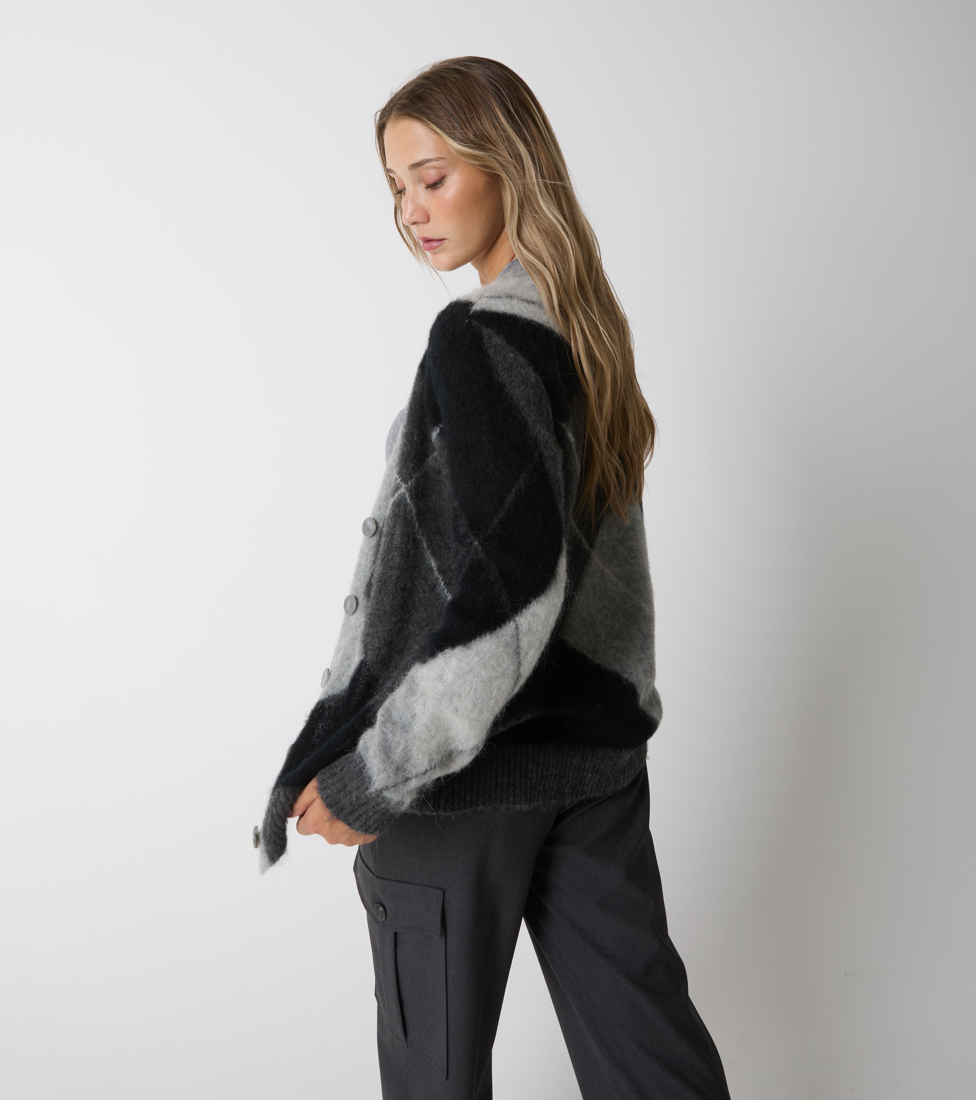 Alpaca and argyle wool cardigan