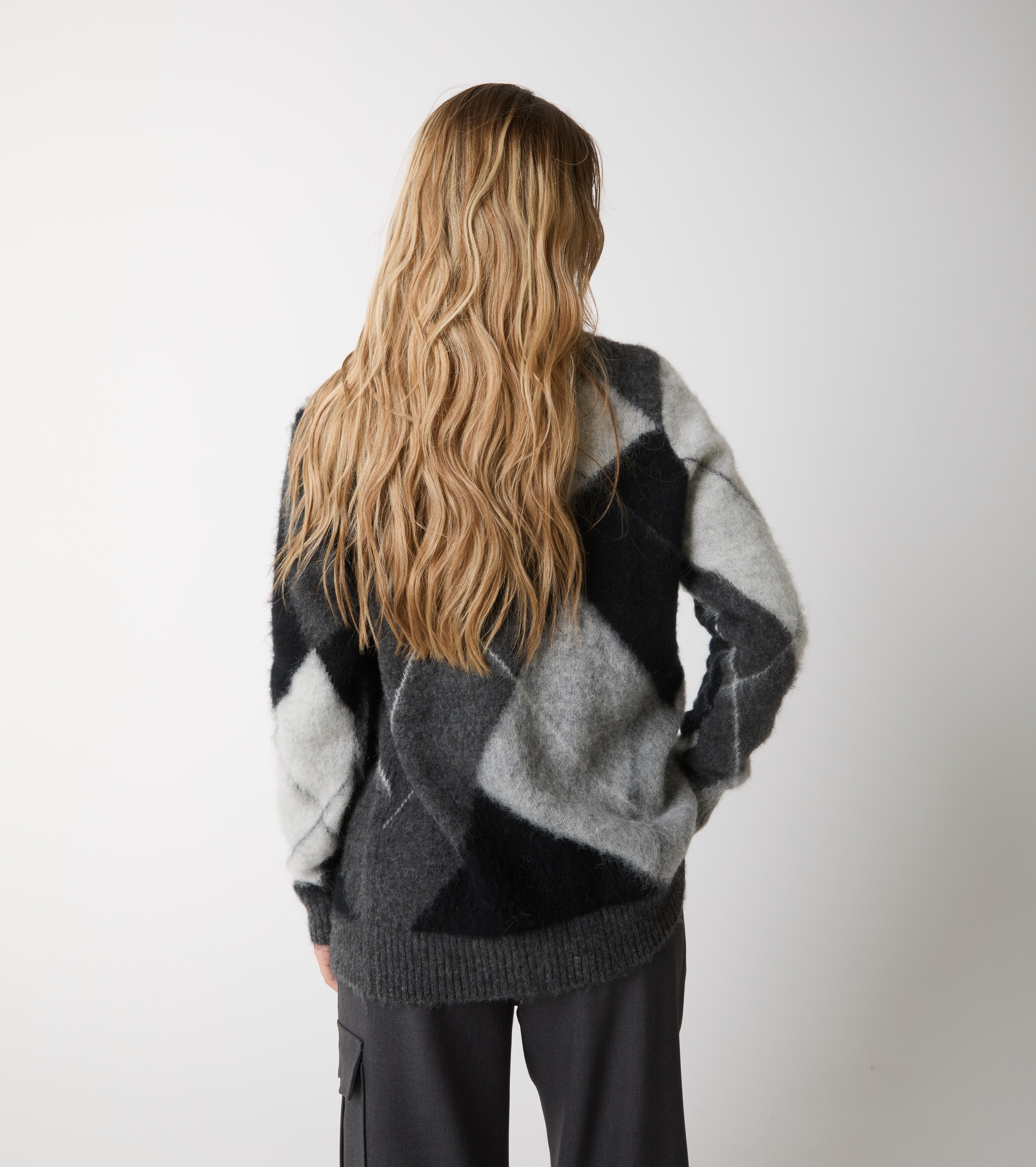 Alpaca and argyle wool cardigan