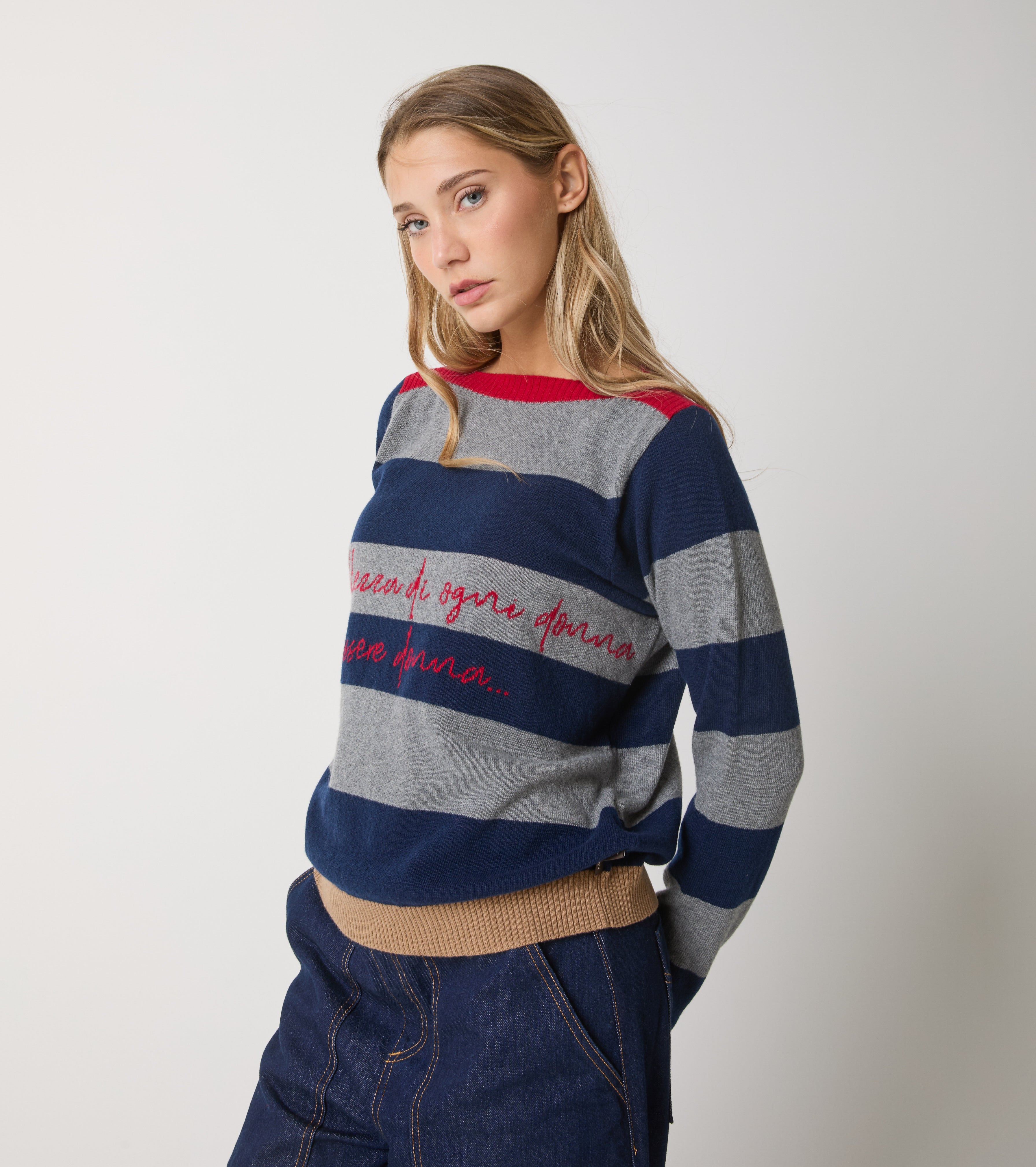 Maglia a righe in lana e cashmere