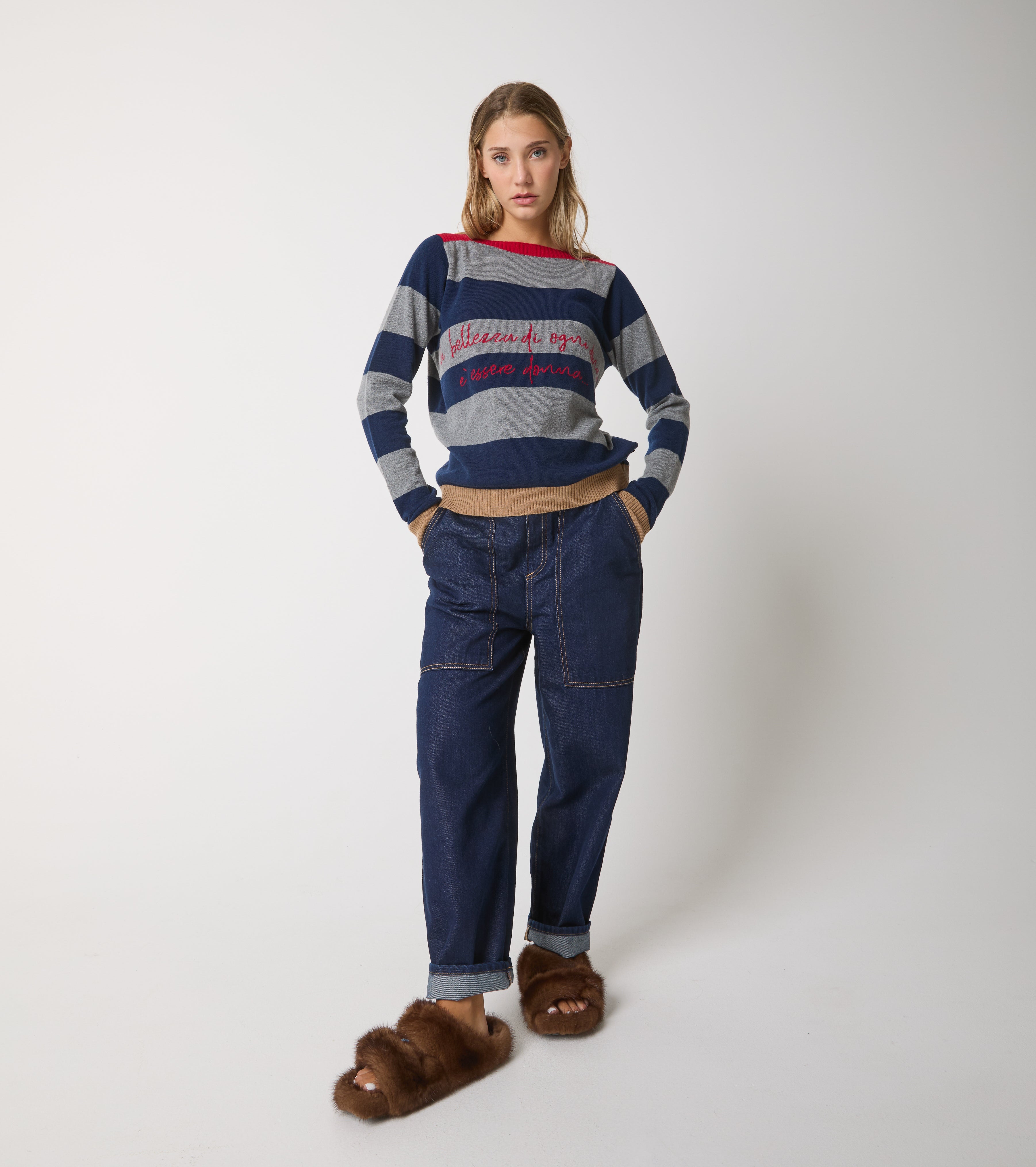 Maglia a righe in lana e cashmere