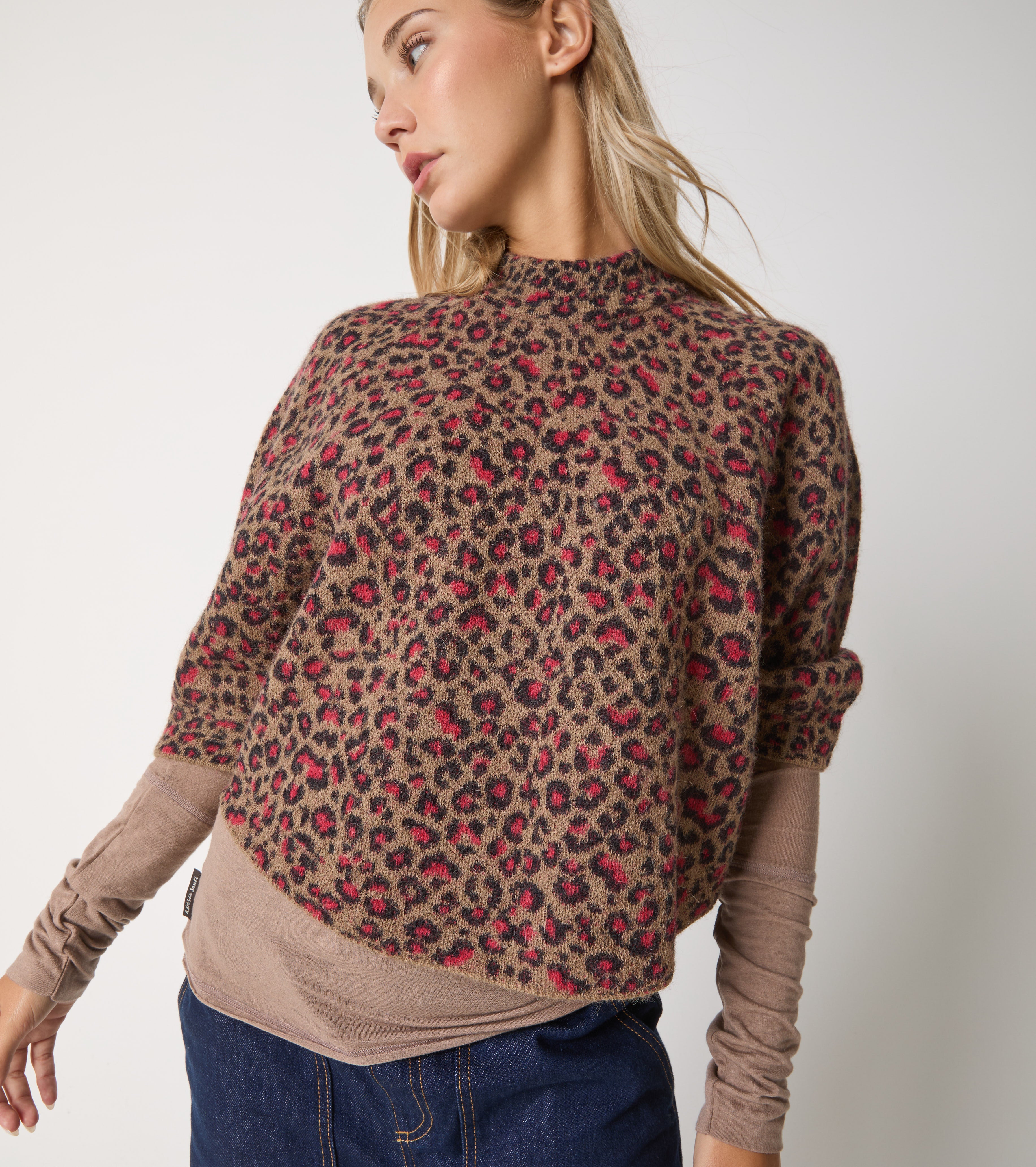 Maglia girocollo in alpaca jacquard
