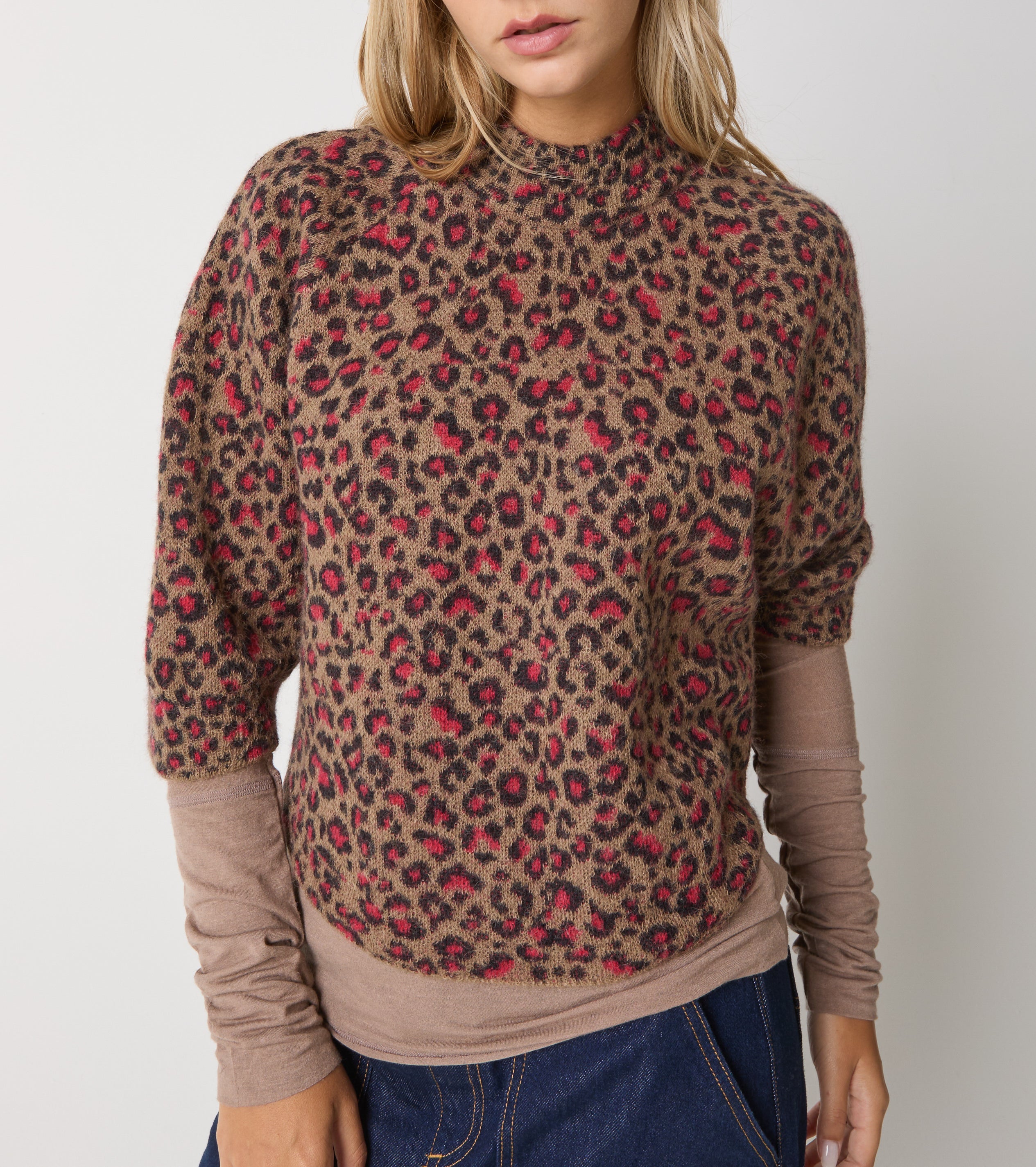 Maglia girocollo in alpaca jacquard