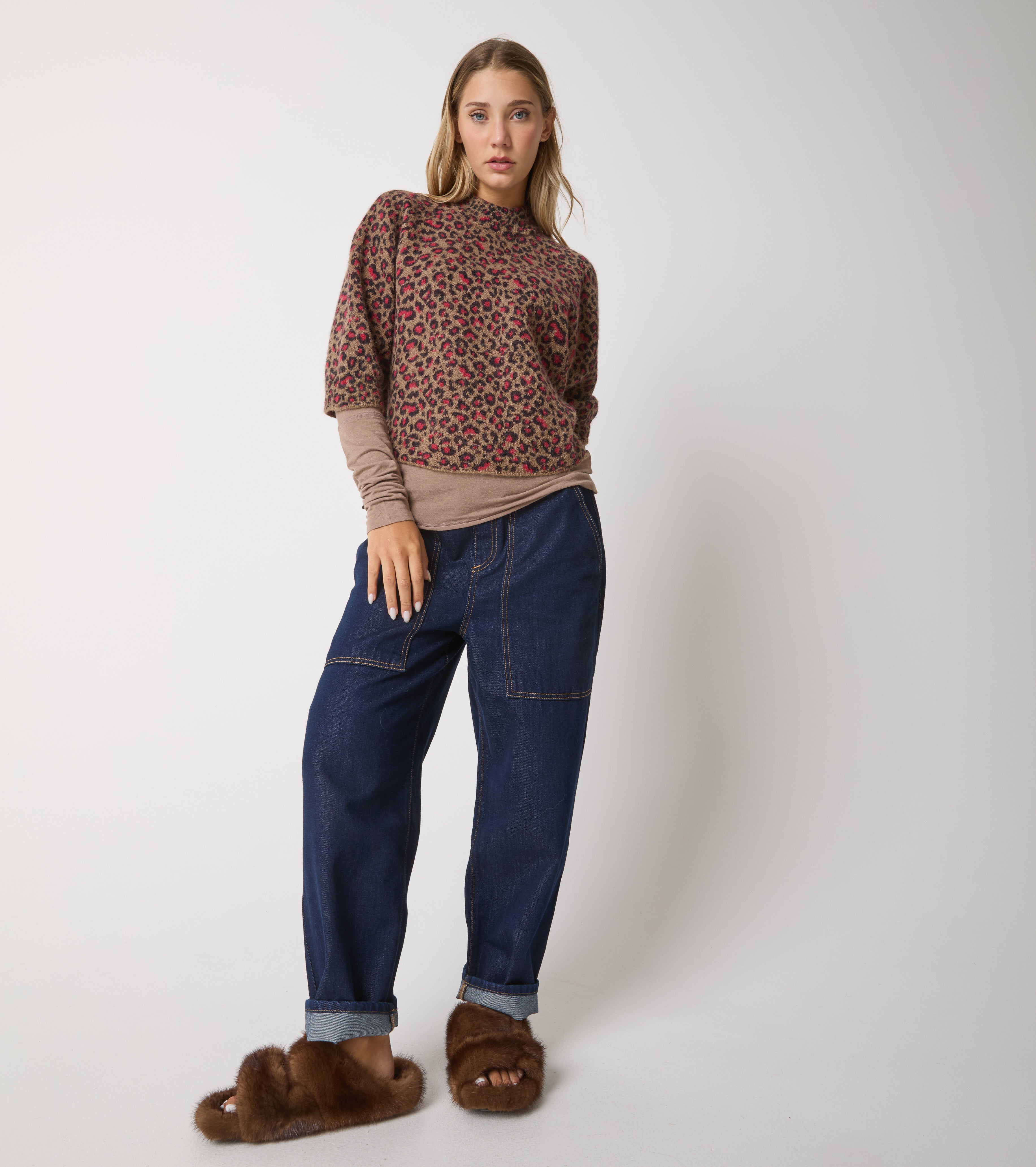 Maglia girocollo in alpaca jacquard