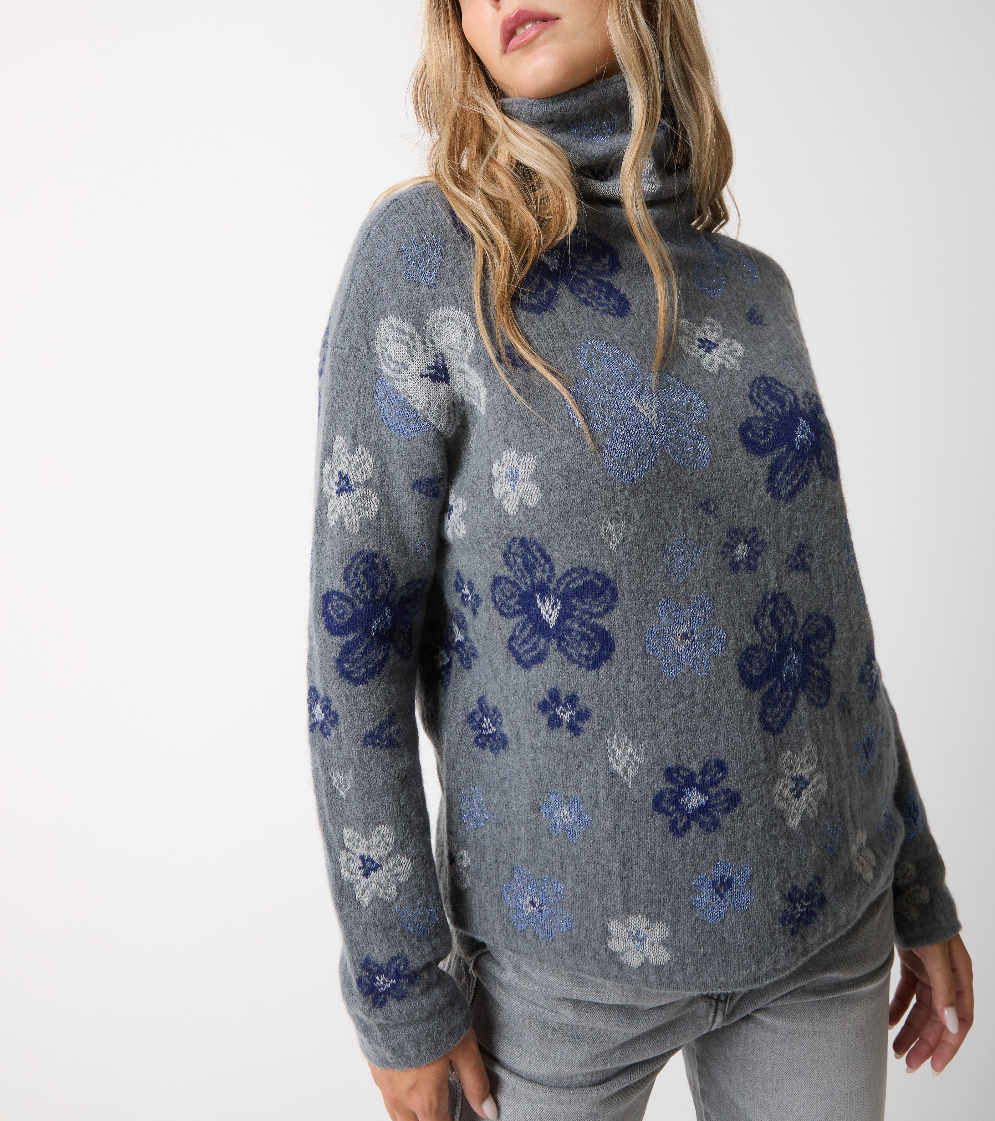 Maglia dolcevita in alpaca e lana jacquard