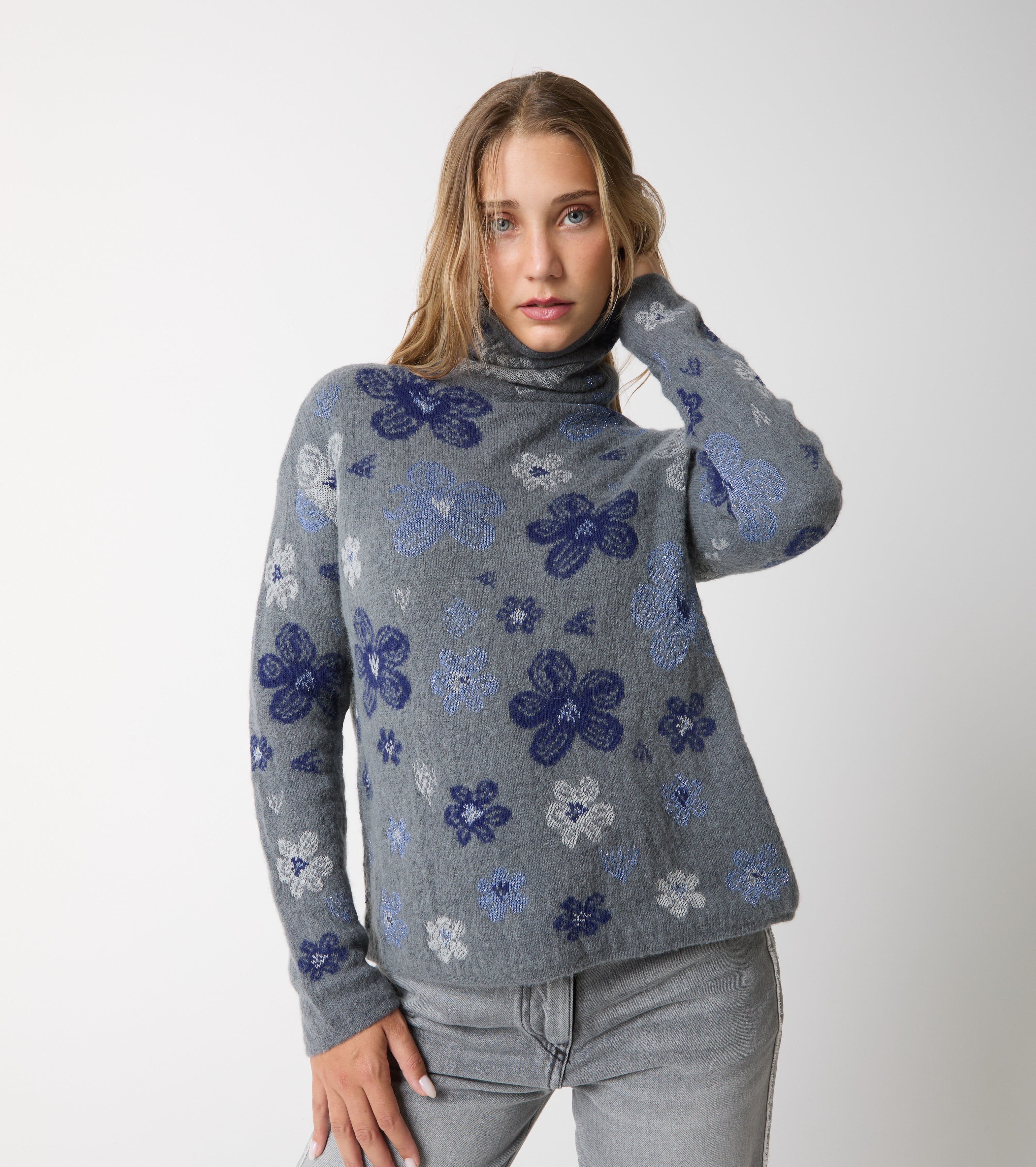 Maglia dolcevita in alpaca e lana jacquard