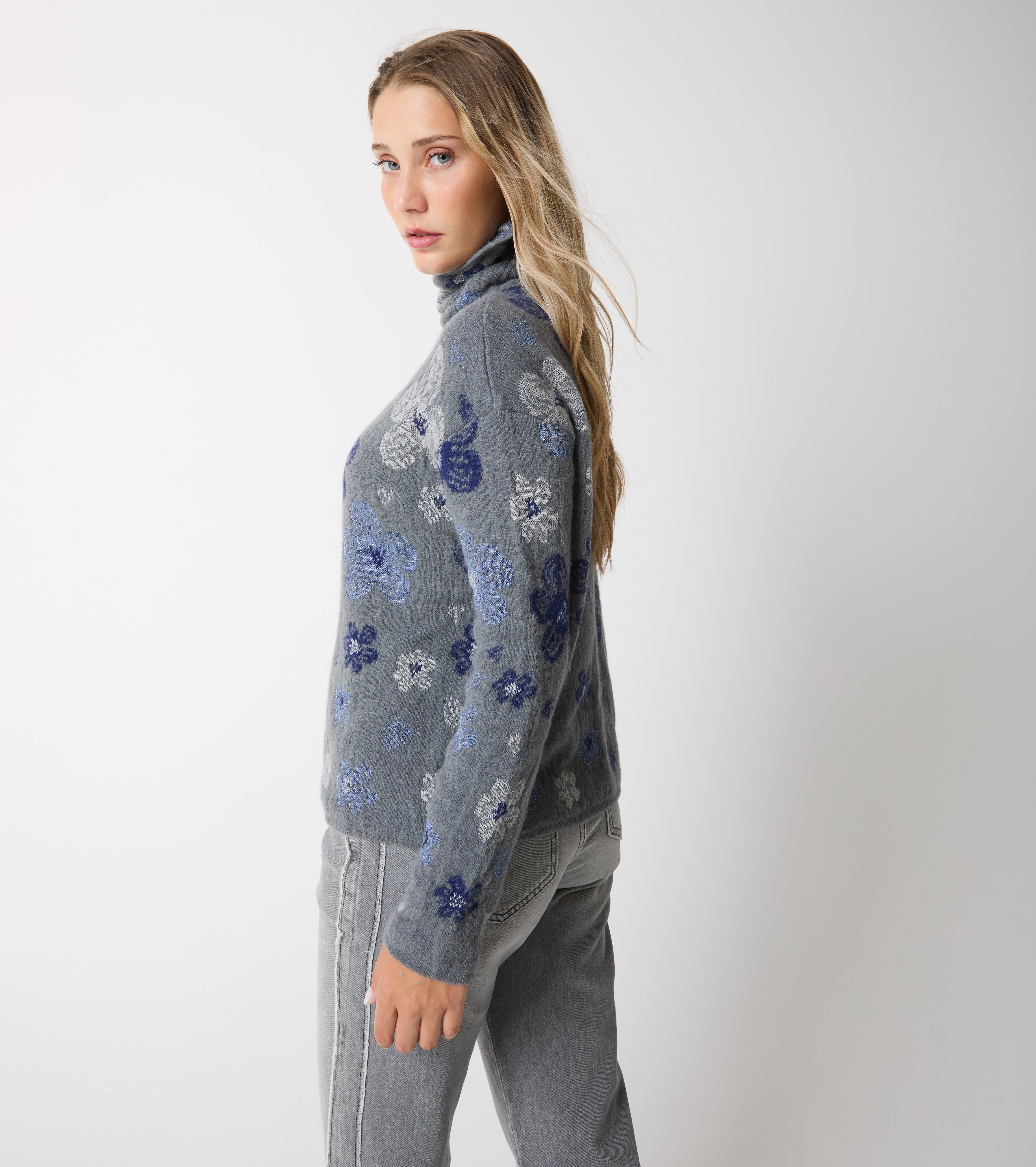 Maglia dolcevita in alpaca e lana jacquard