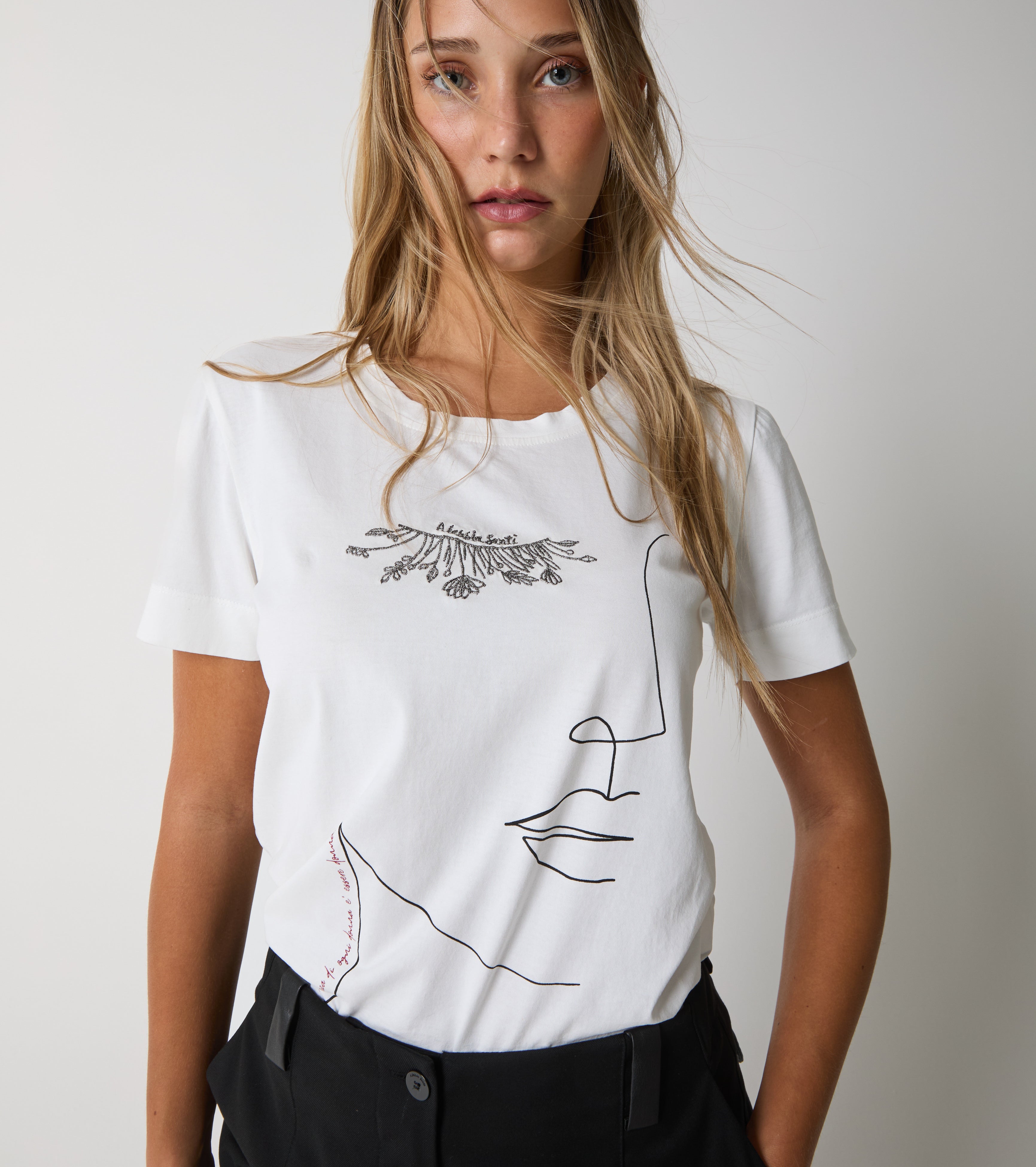 Bomulds-T-shirt med rund halsudskæring