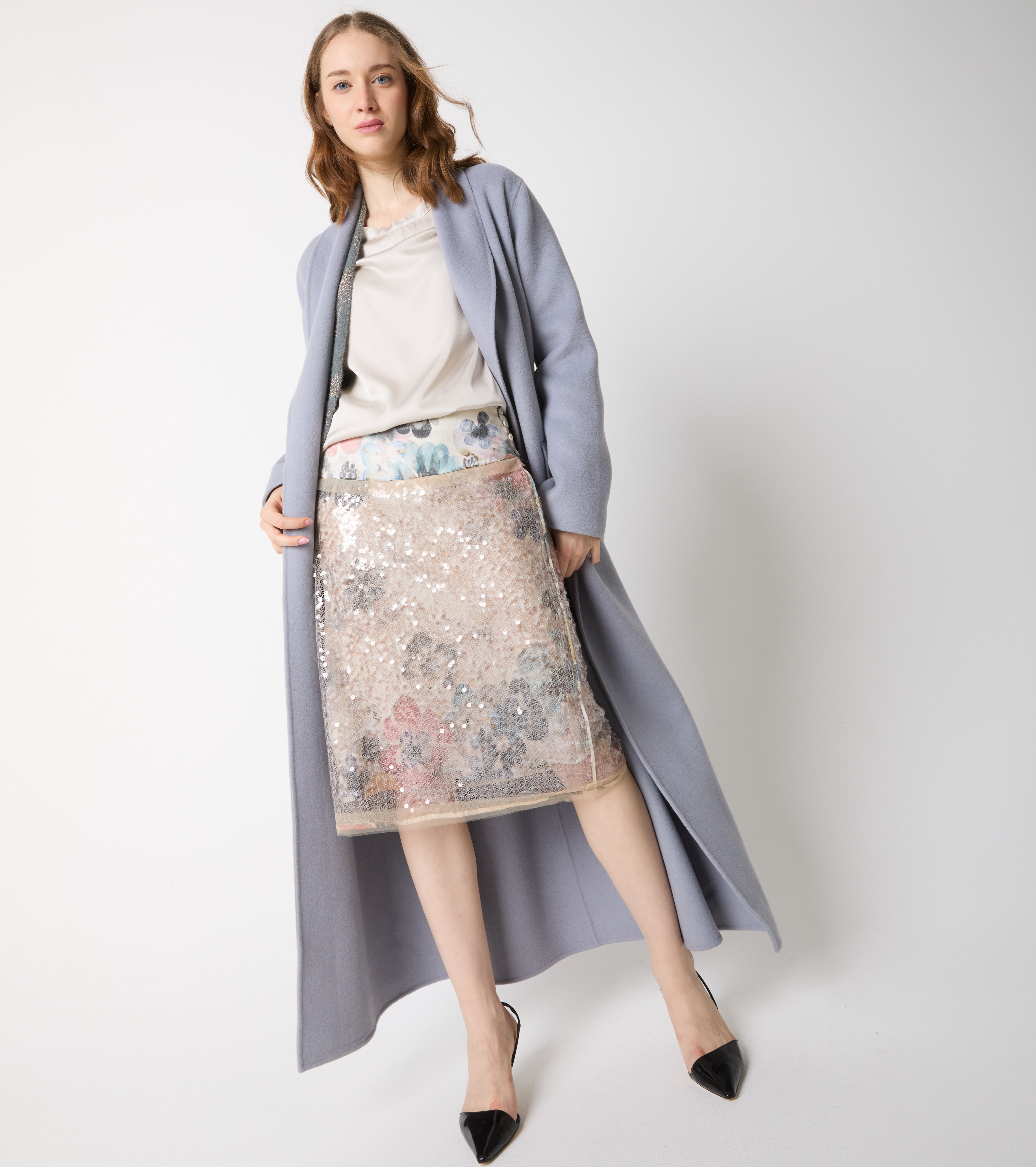 Gonna con stampa floreale e paillettes