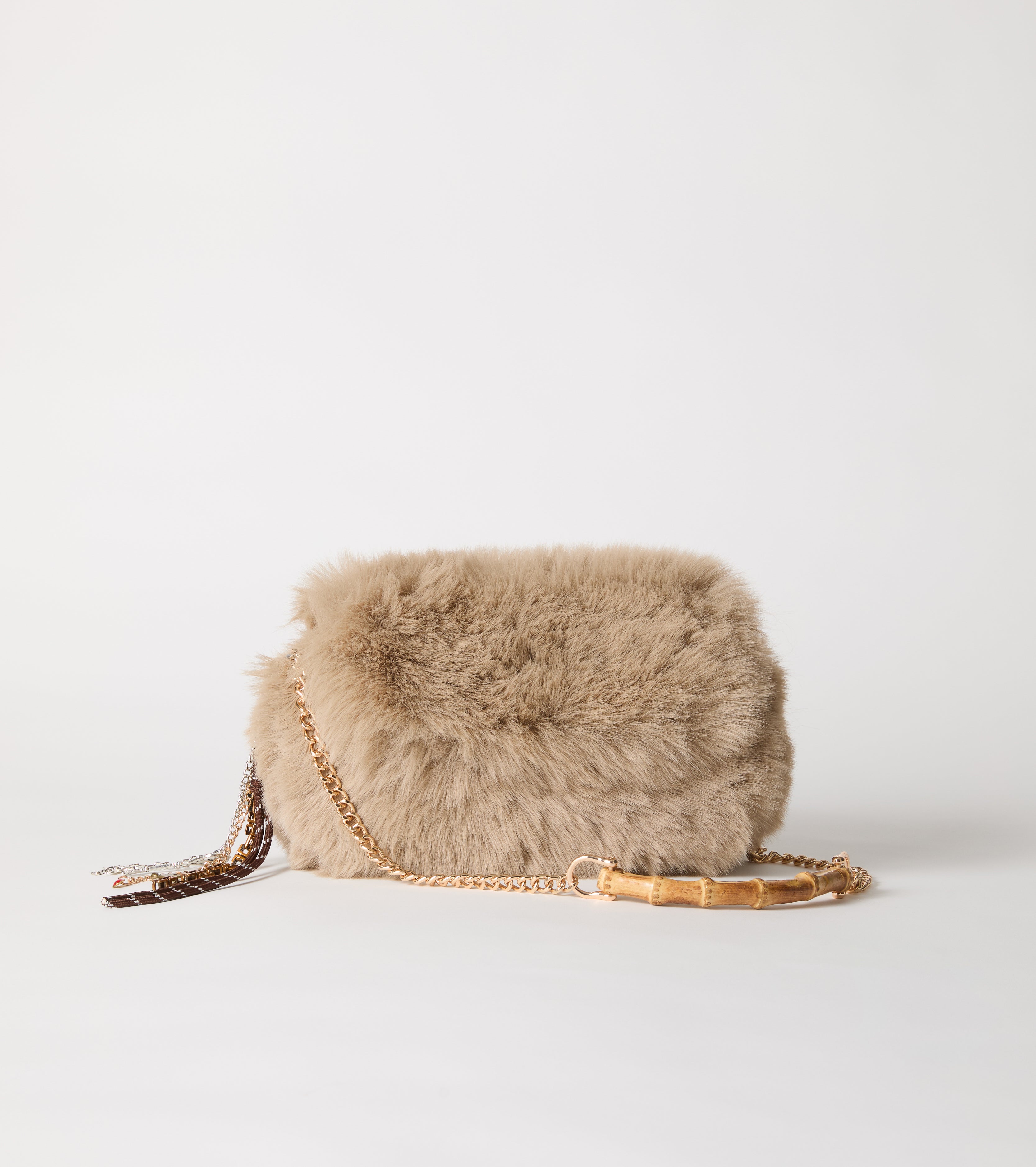 Faux fur crossbody bag with chain