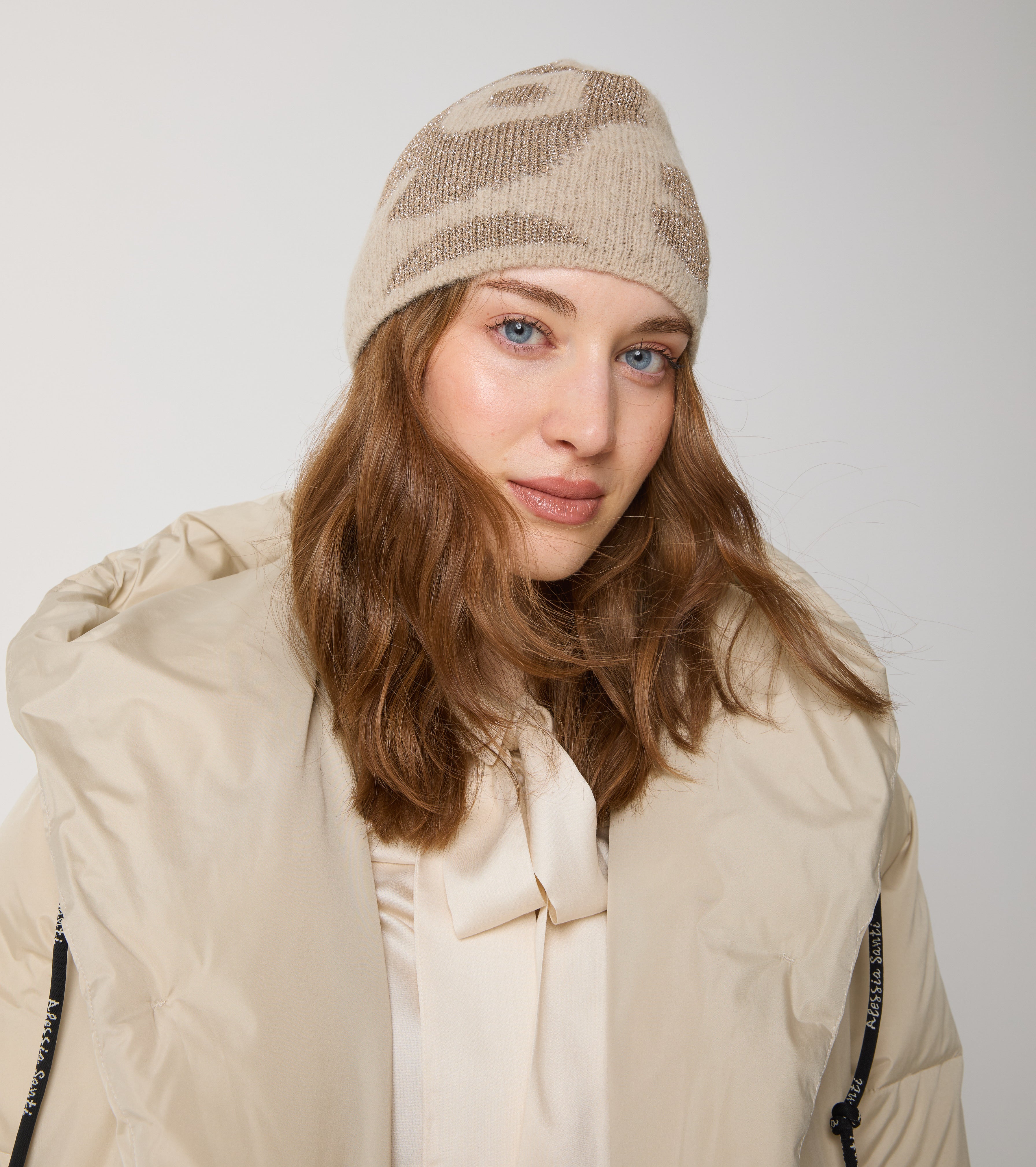 Berretto beanie in lana e lurex jacquard