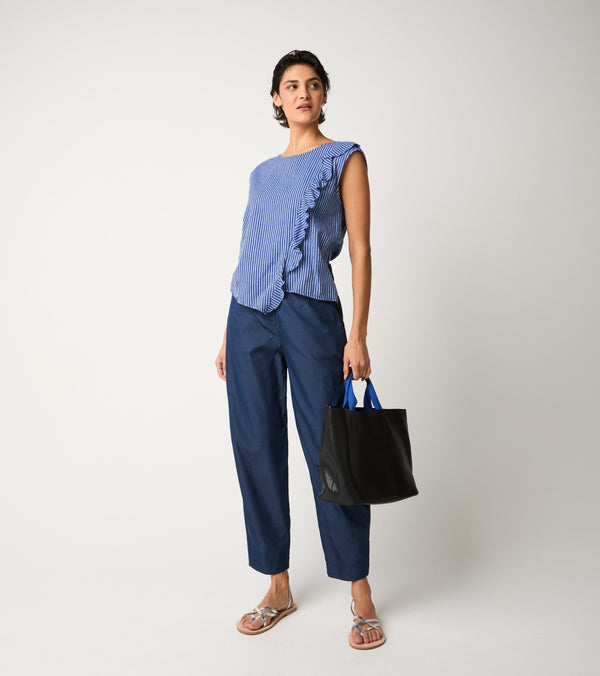 Tuta a righe con rouches azzurro