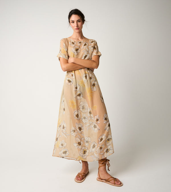 Peach floral silk dress