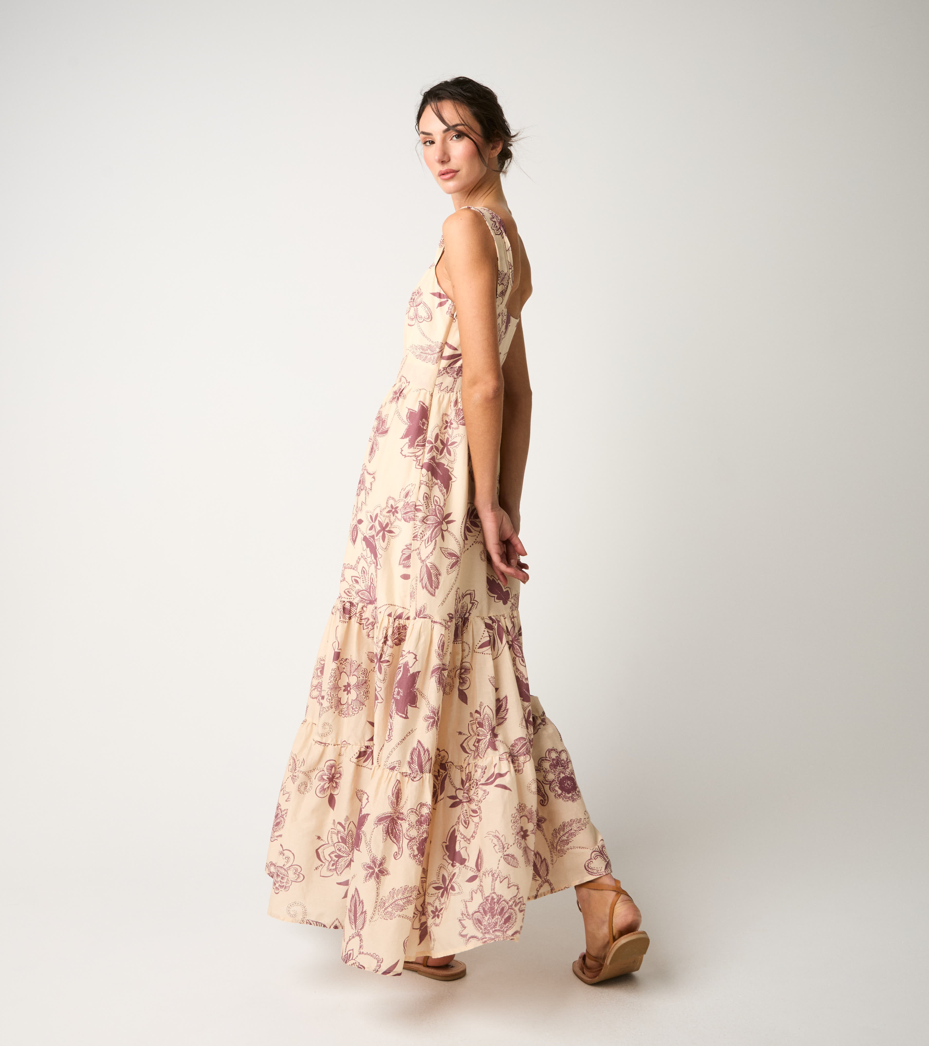 Abito paisley floreale con spalline wine