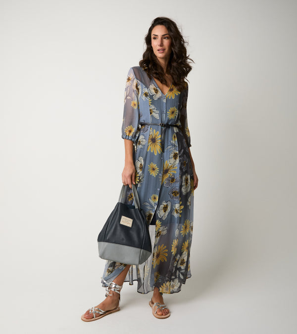 Blue V-neck chemisier dress