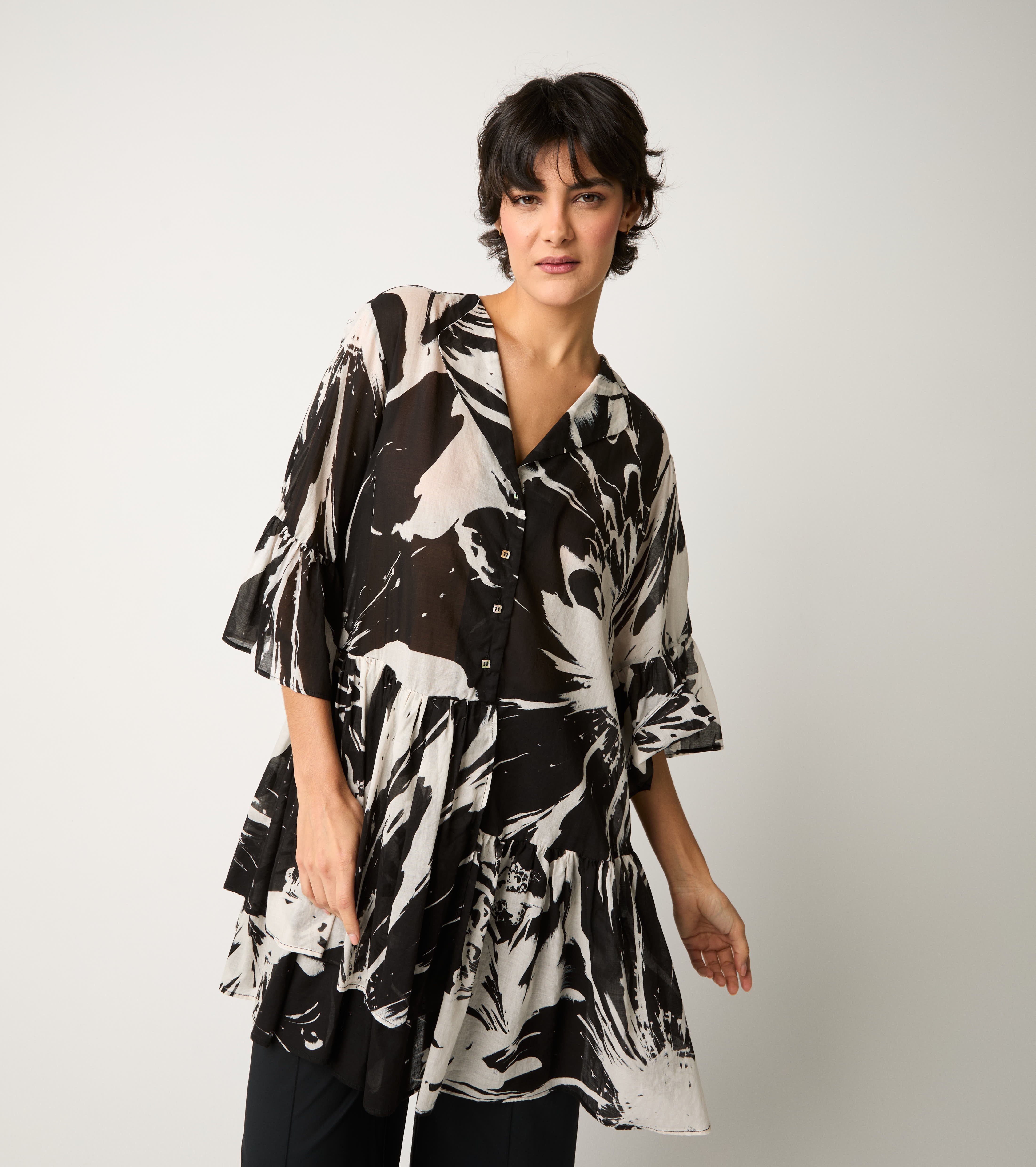 Flower printed cotton short dress