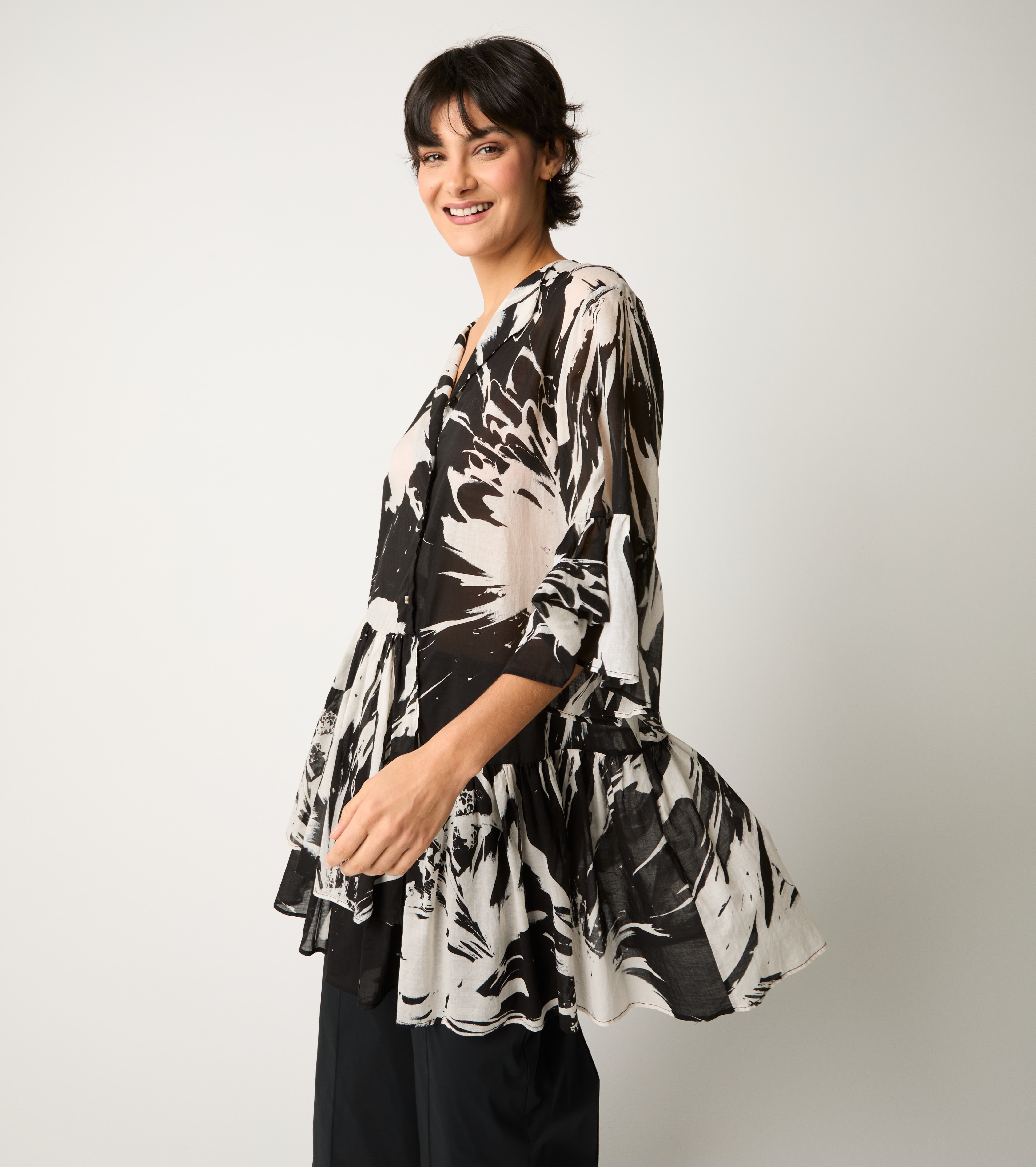 Flower printed cotton short dress