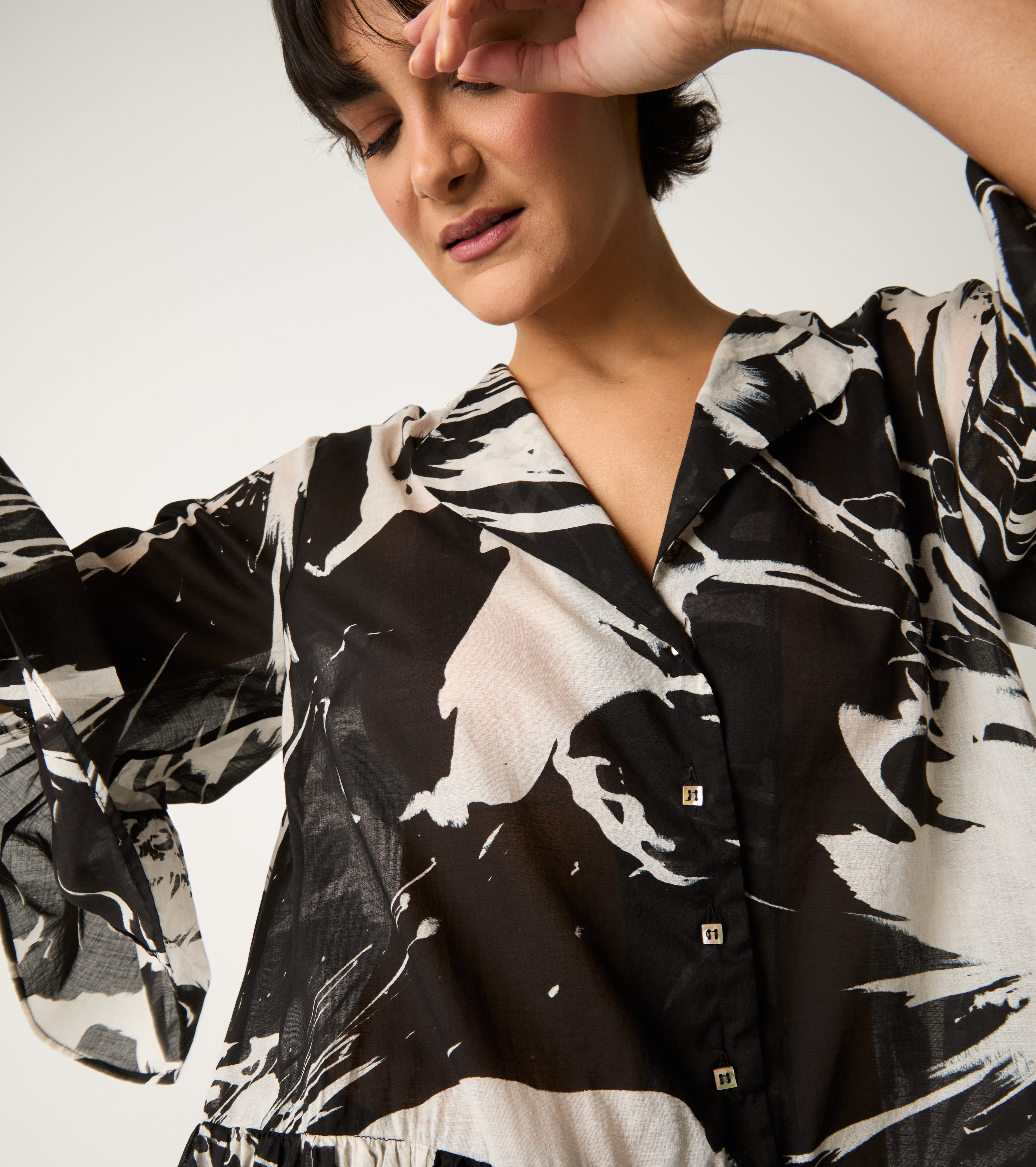 Flower printed cotton short dress