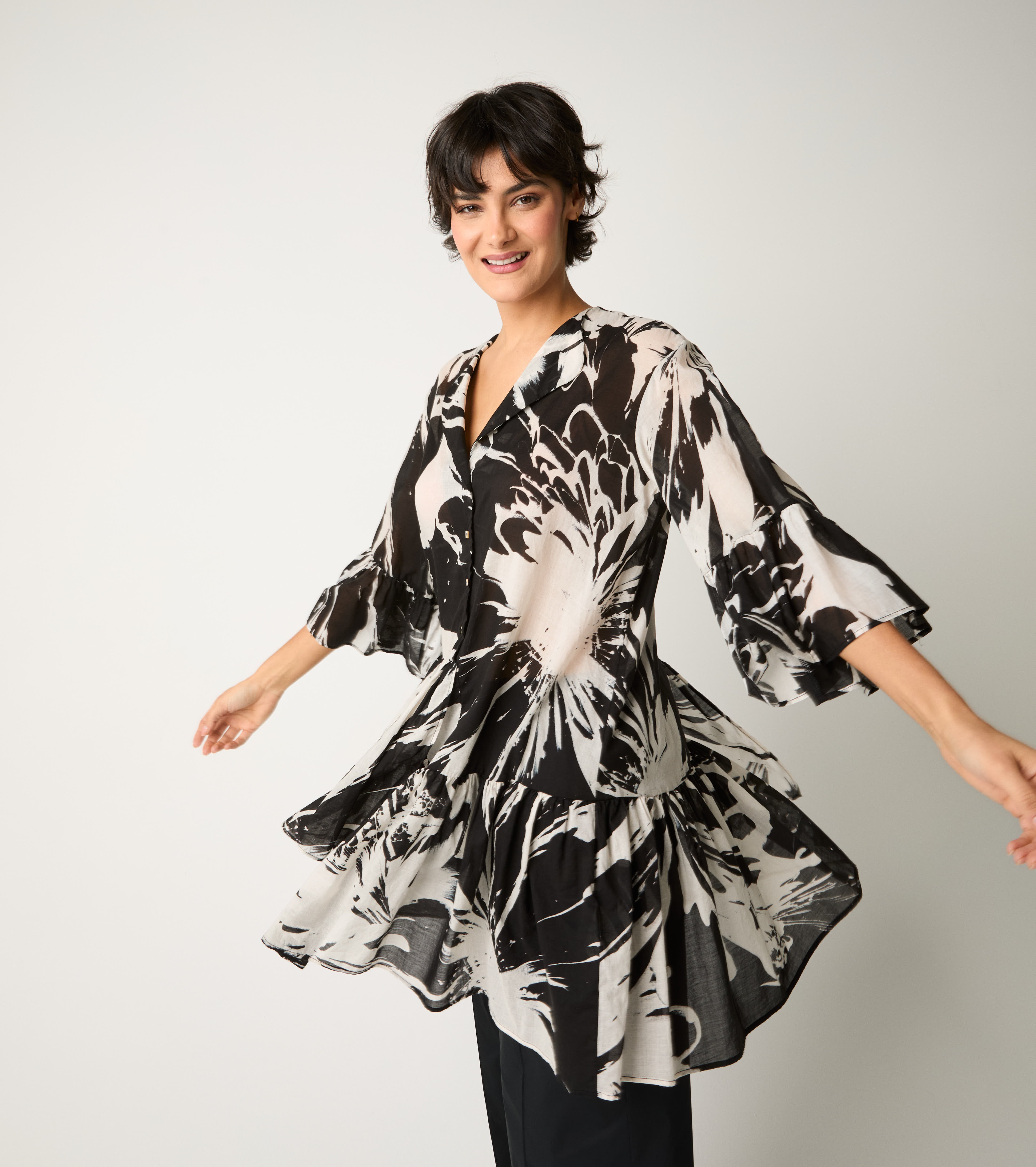 Flower printed cotton short dress