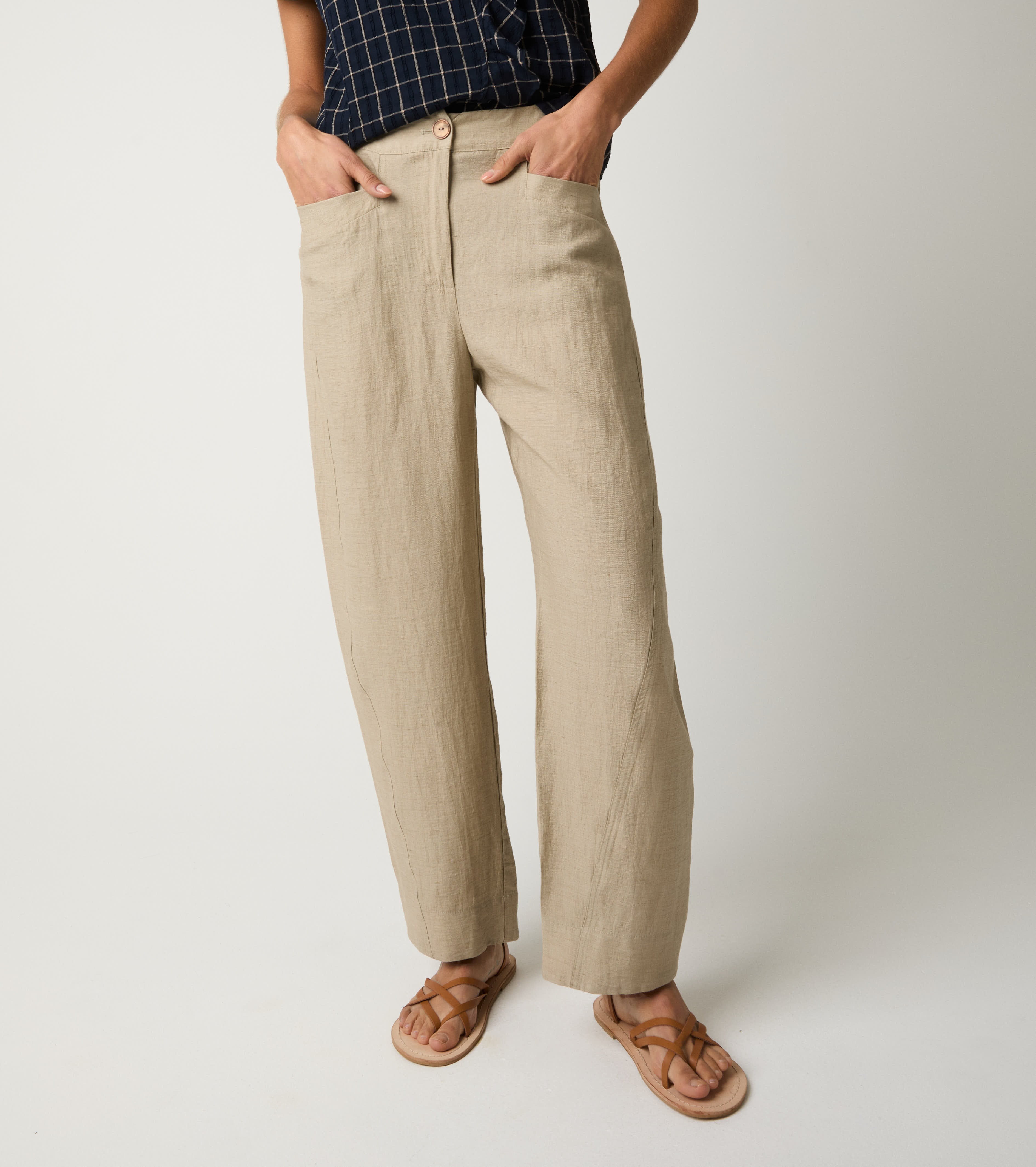 Pantaloni in misto lino con tasche gres