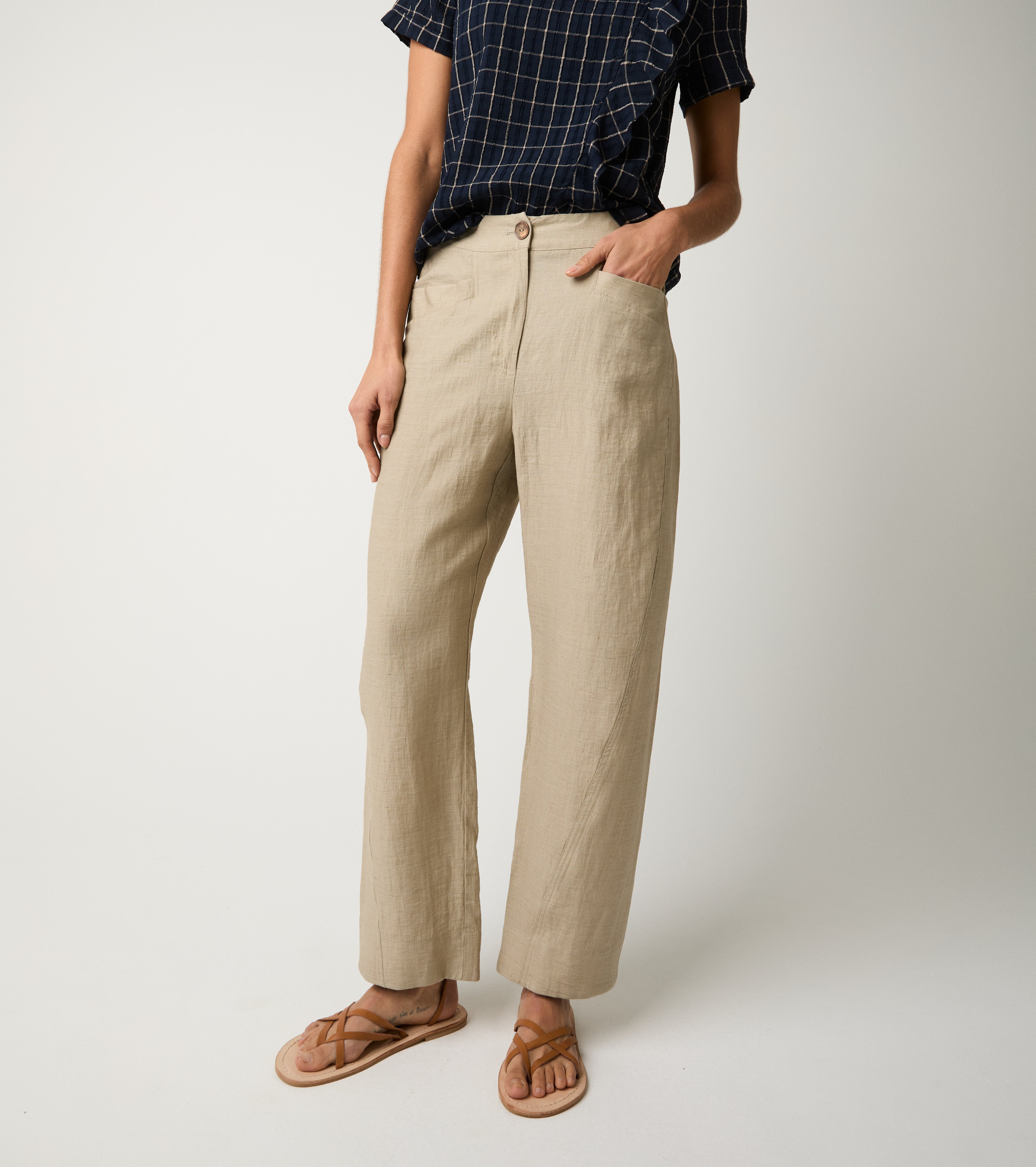 Pantaloni in misto lino con tasche gres