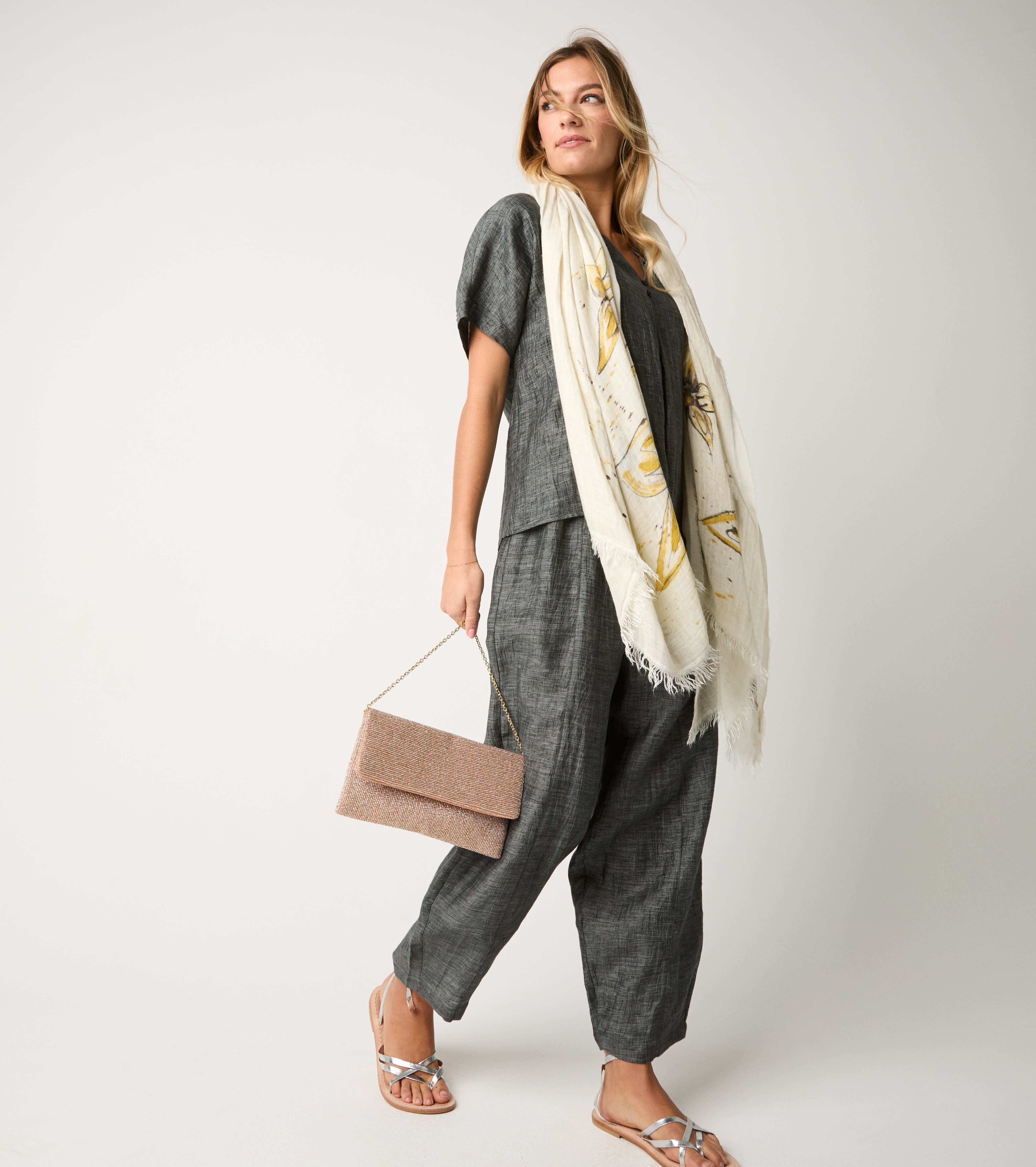 Pantaloni in lino con piega asfalto