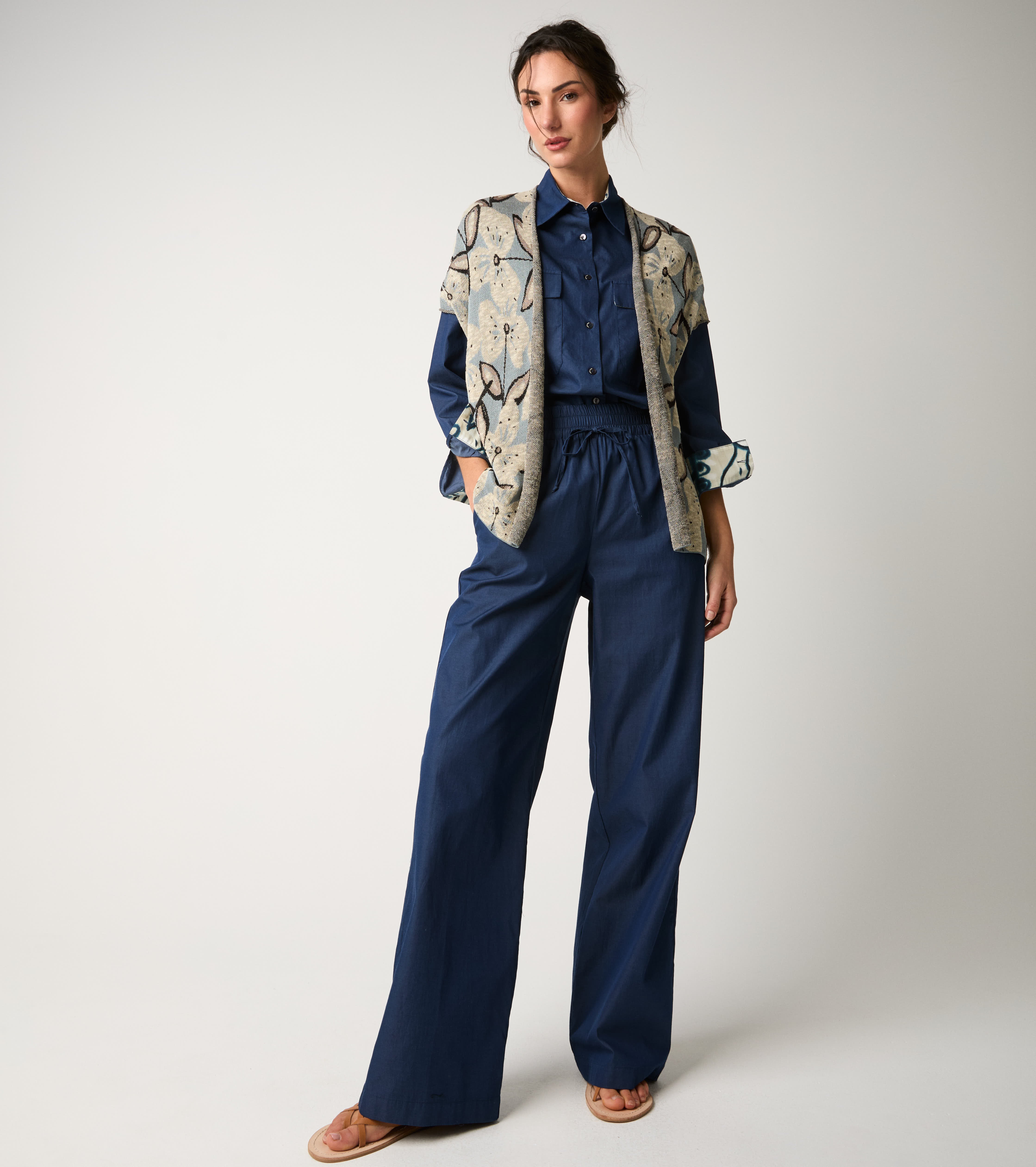 Pantaloni con pinces e coulisse mezzanotte