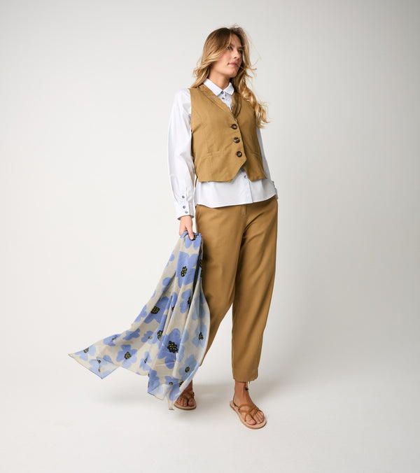 Gold stretch cotton cropped trousers