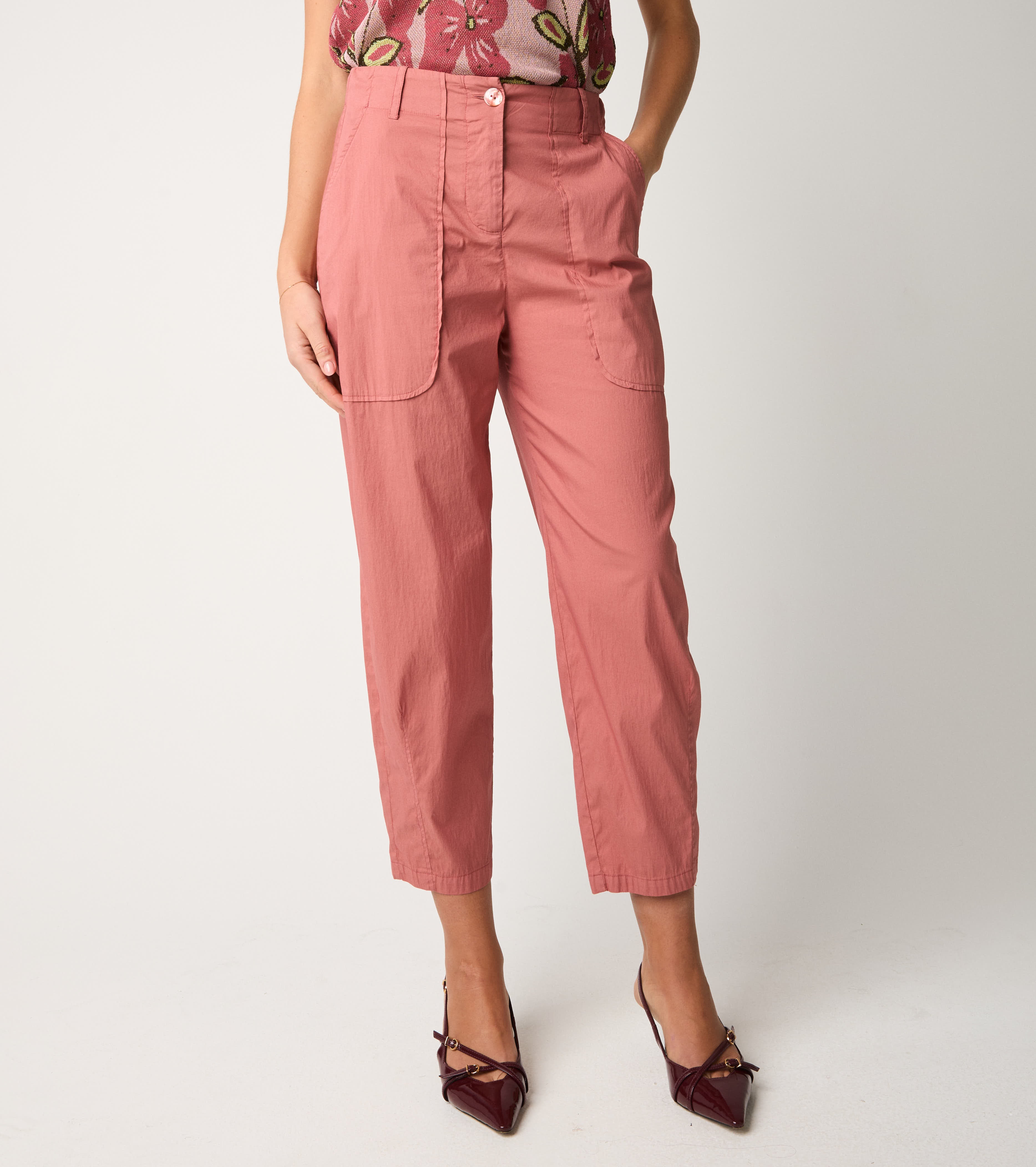 Pantaloni cropped in cotone stretch ombretto