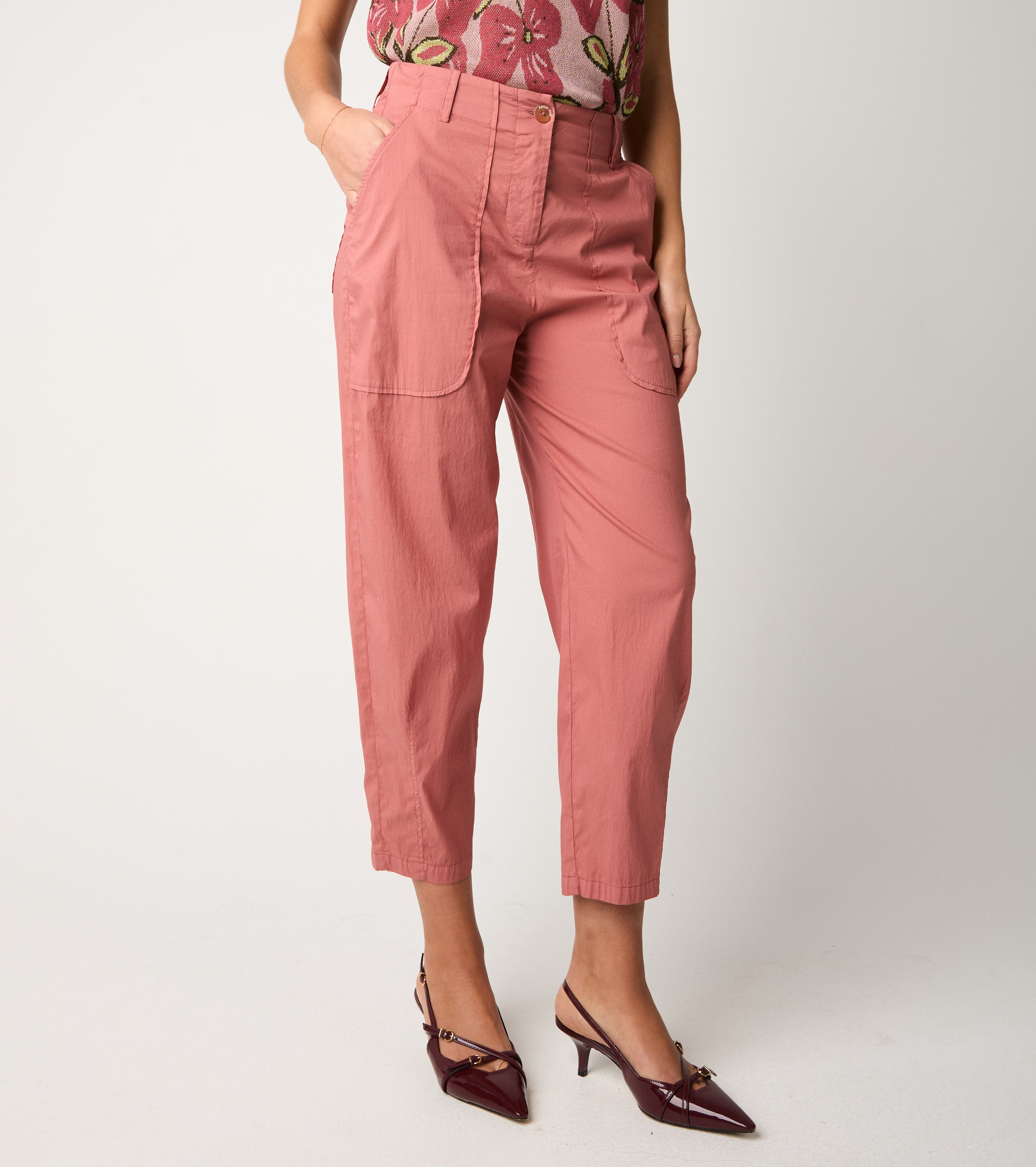 Pantaloni cropped in cotone stretch ombretto