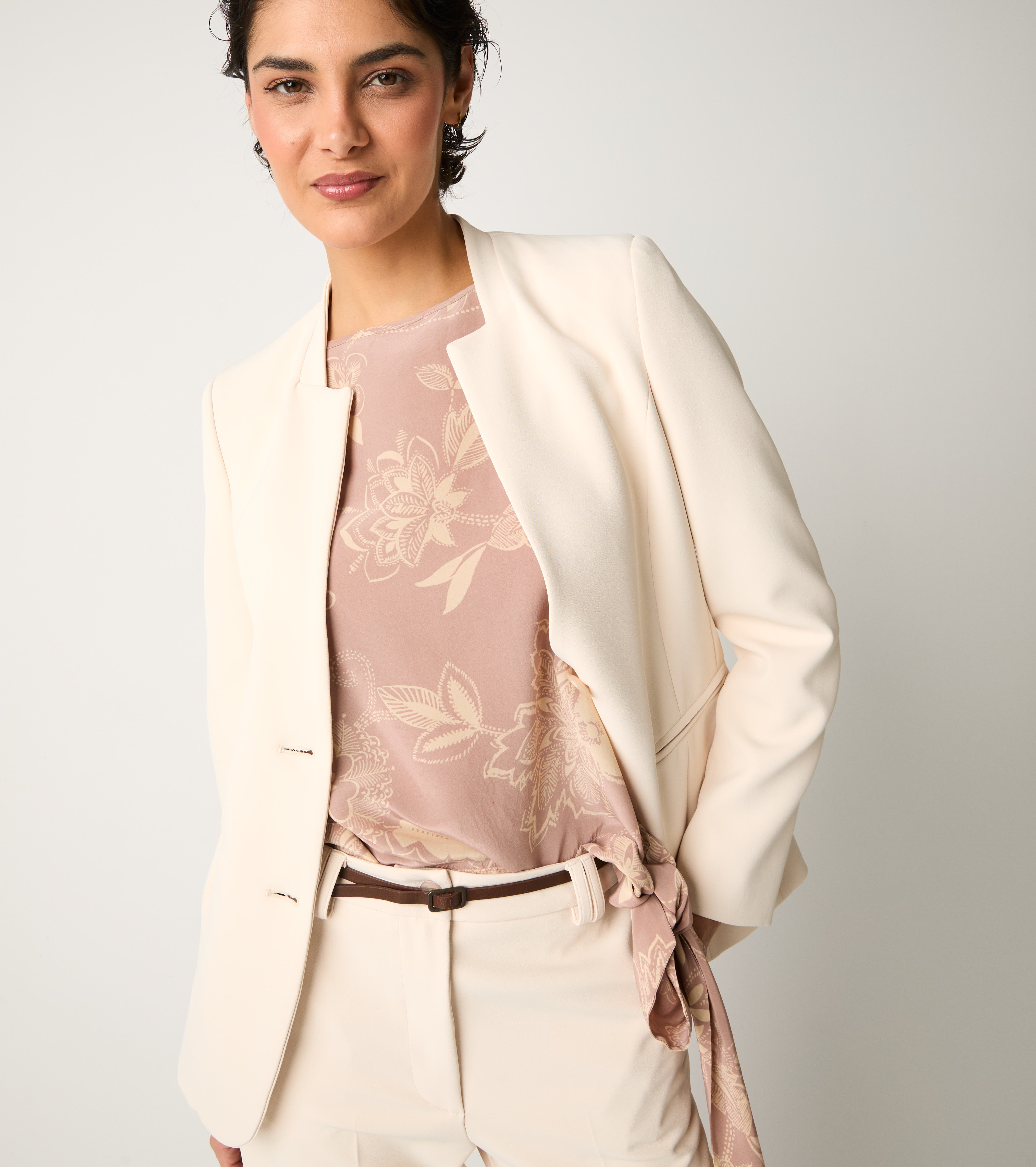 Blazer monopetto con scollo a V  champagne