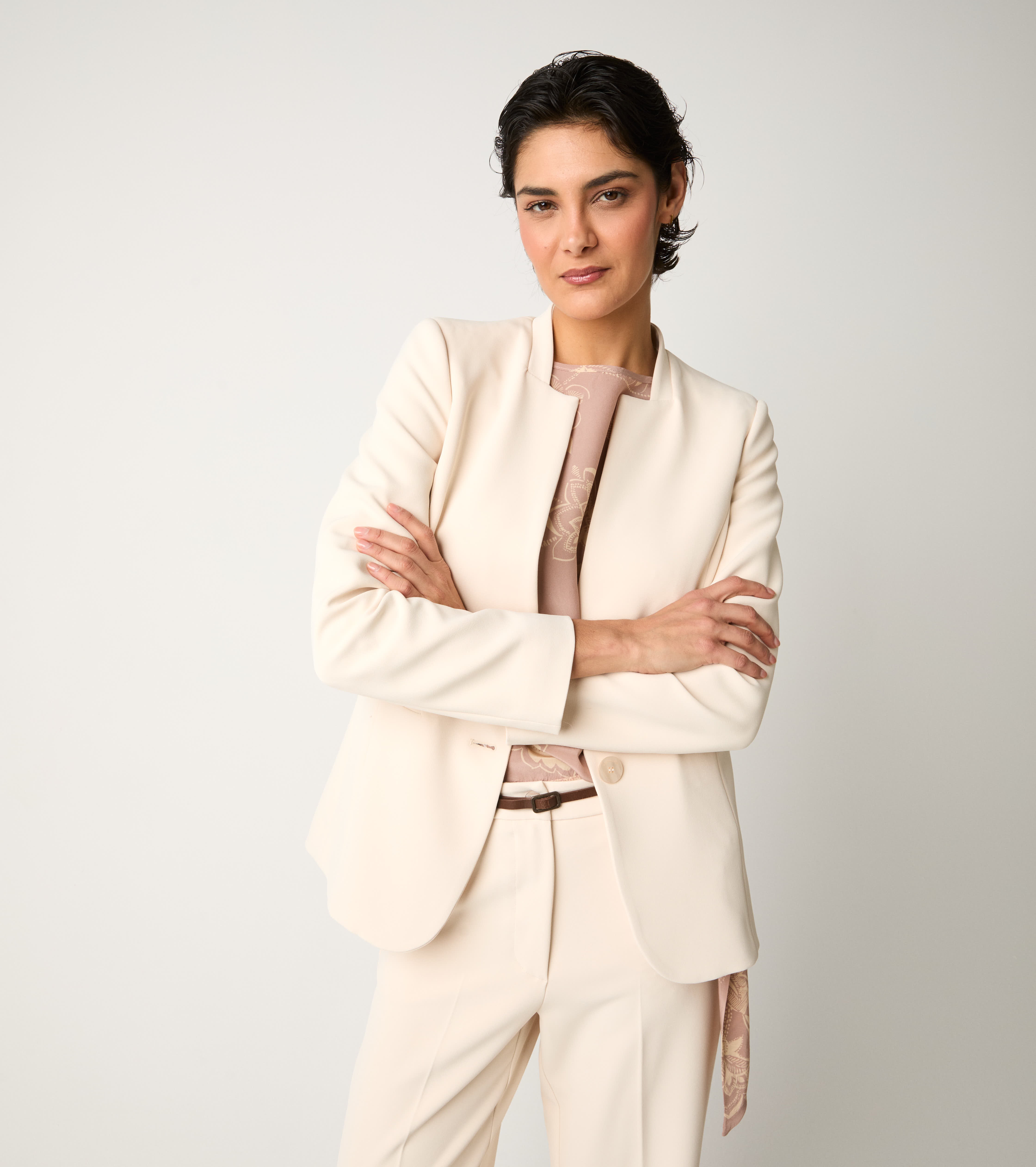 Blazer monopetto con scollo a V  champagne