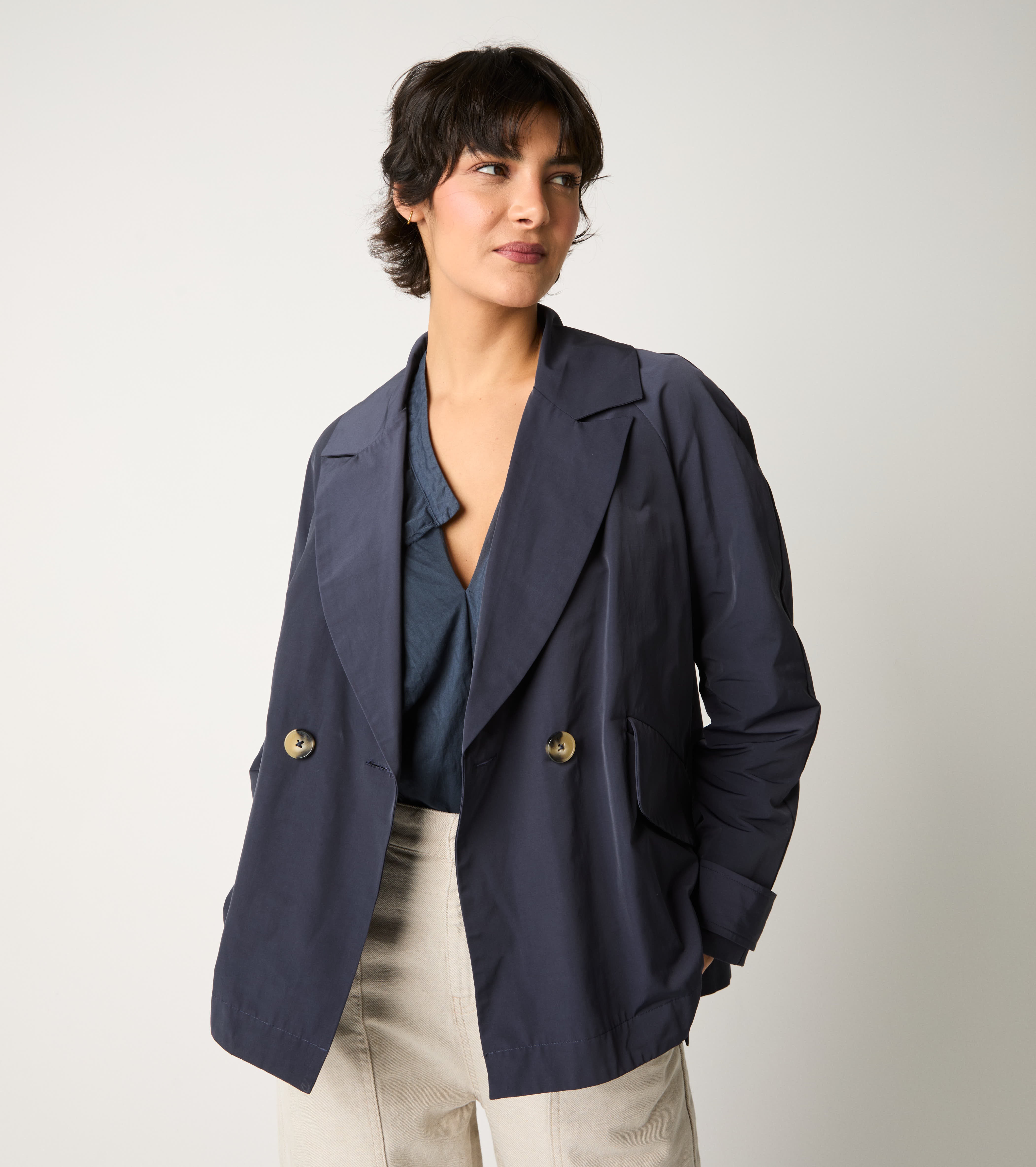 Caban doppiopetto con revers blu