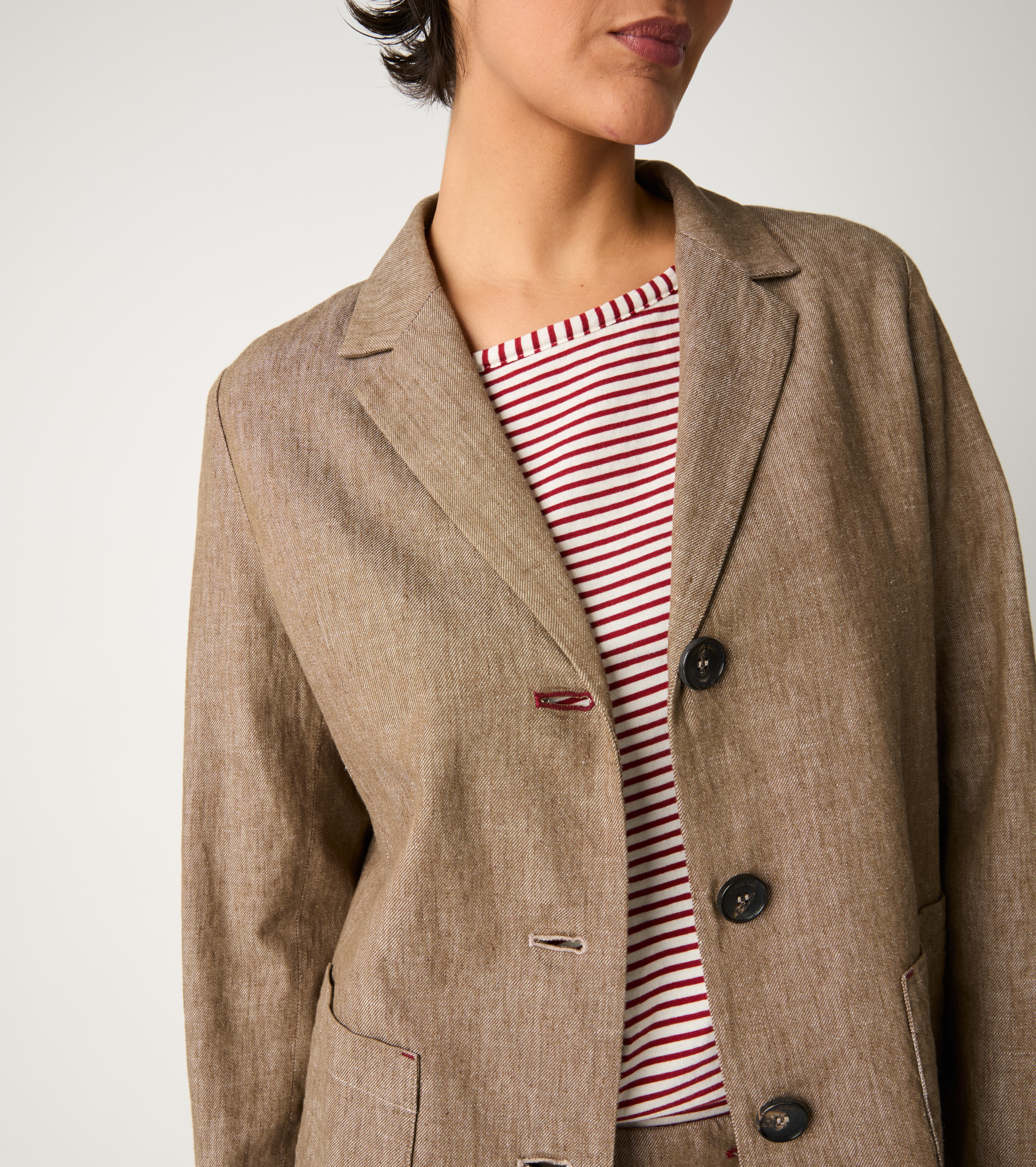 Blazer monopetto in misto lino castoro