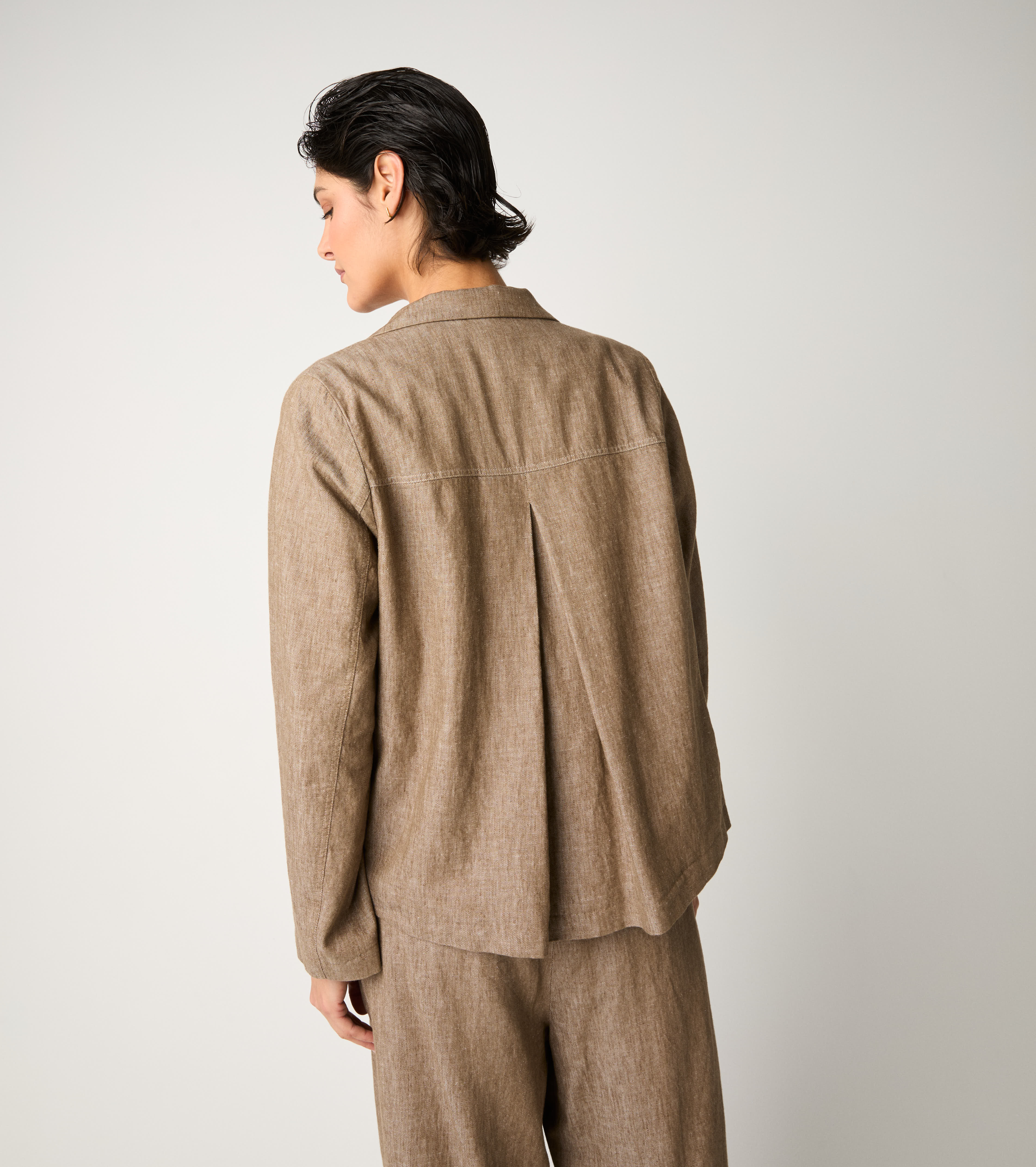 Blazer monopetto in misto lino castoro