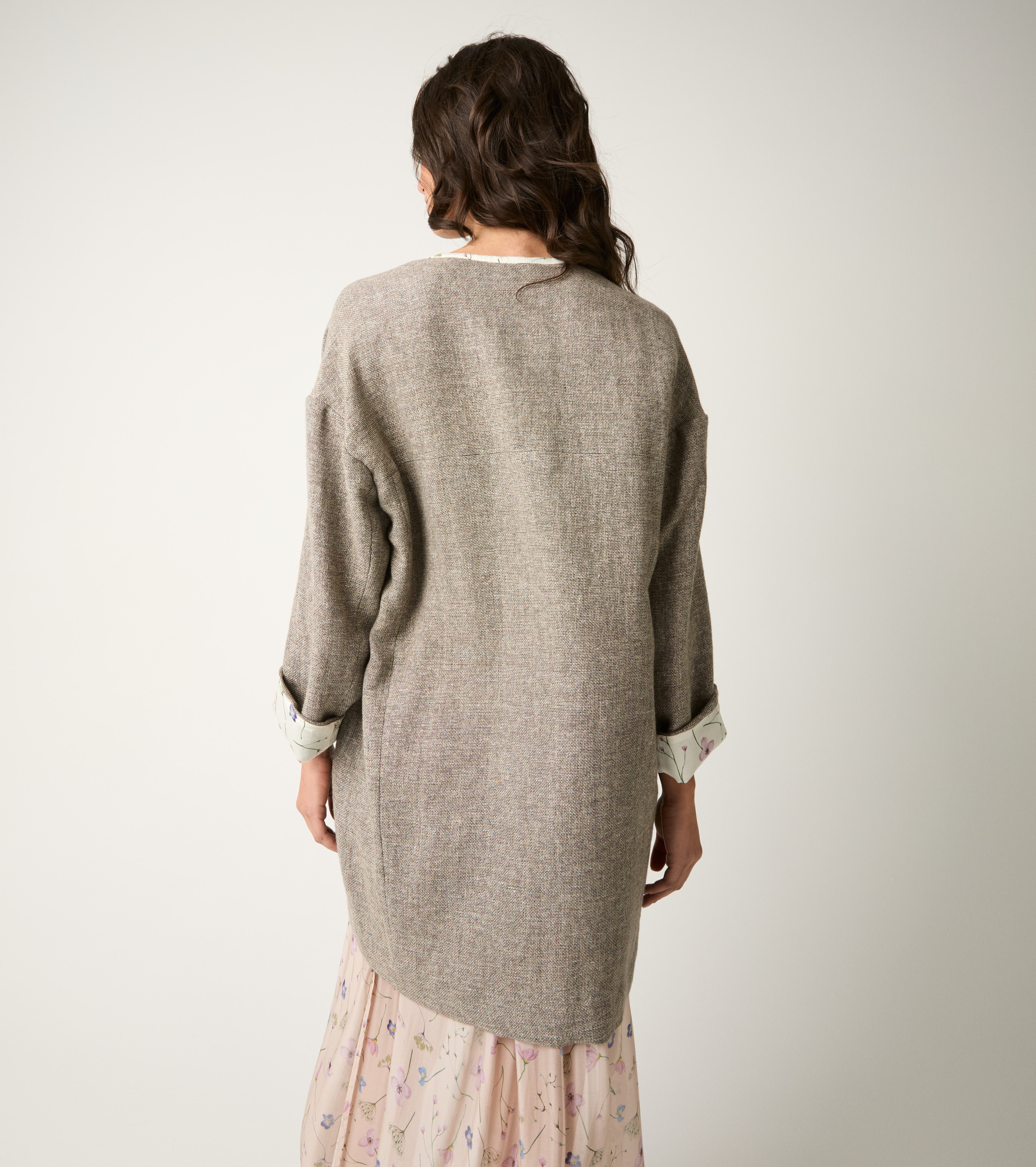 Turtledove V-neck linen blend coat