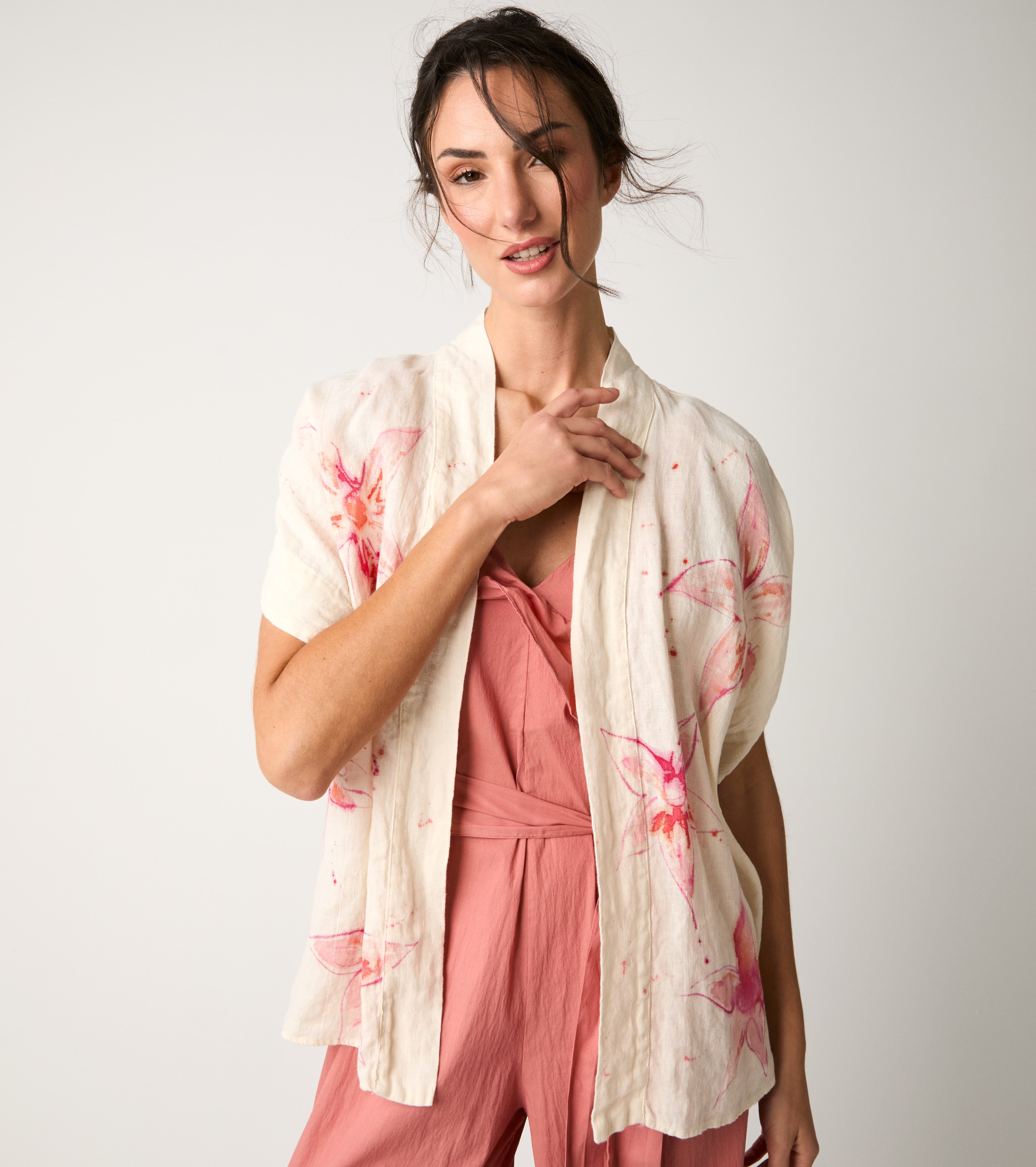 Giacca kimono con stampa floreale fiori
