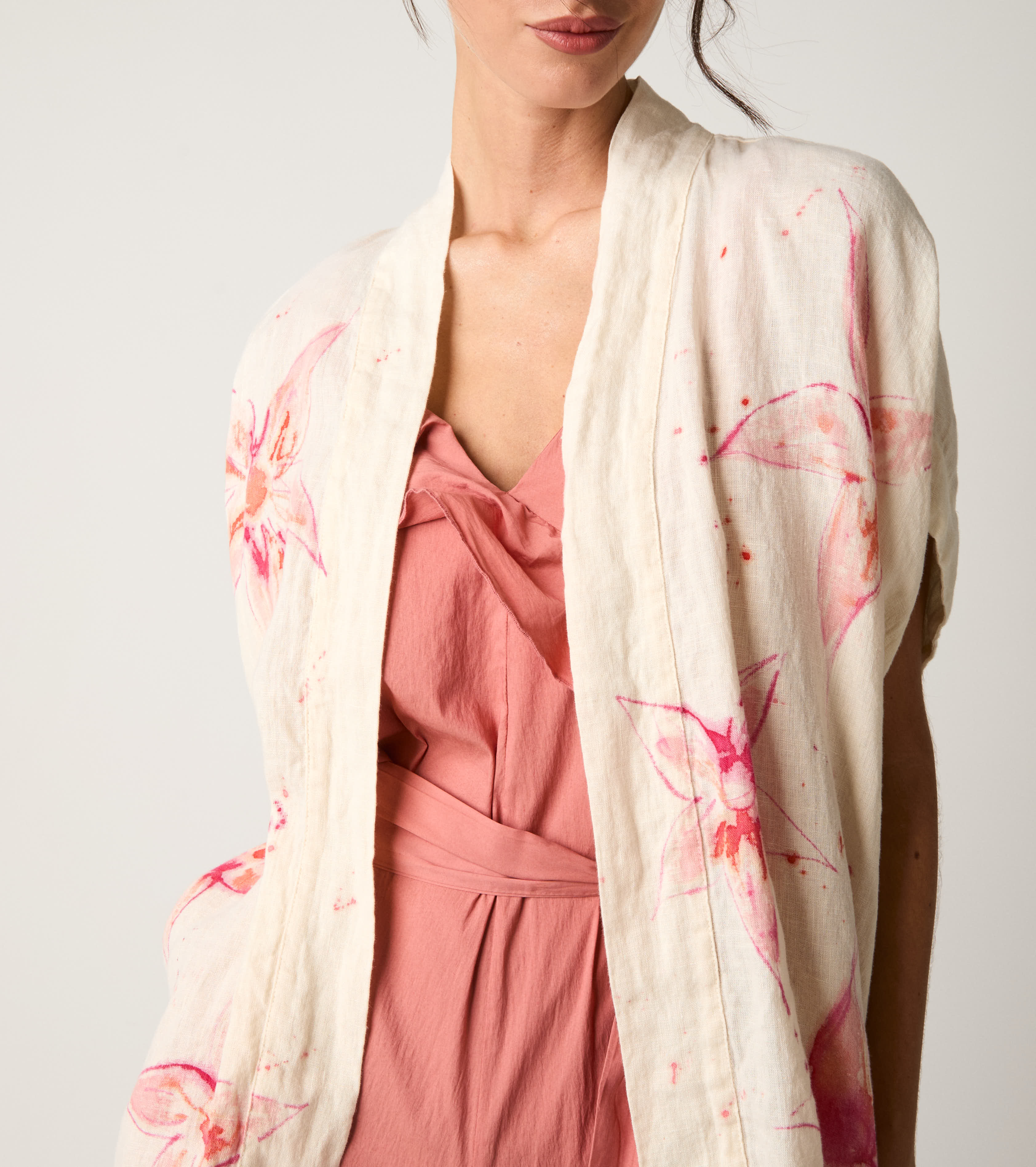 Giacca kimono con stampa floreale fiori